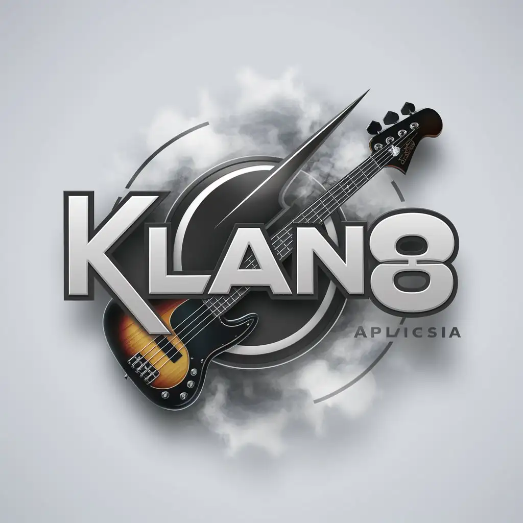 a logo design,with the text "Klan8", main symbol:Instrumento musical basa, nebulosa3d,Moderate,clear background