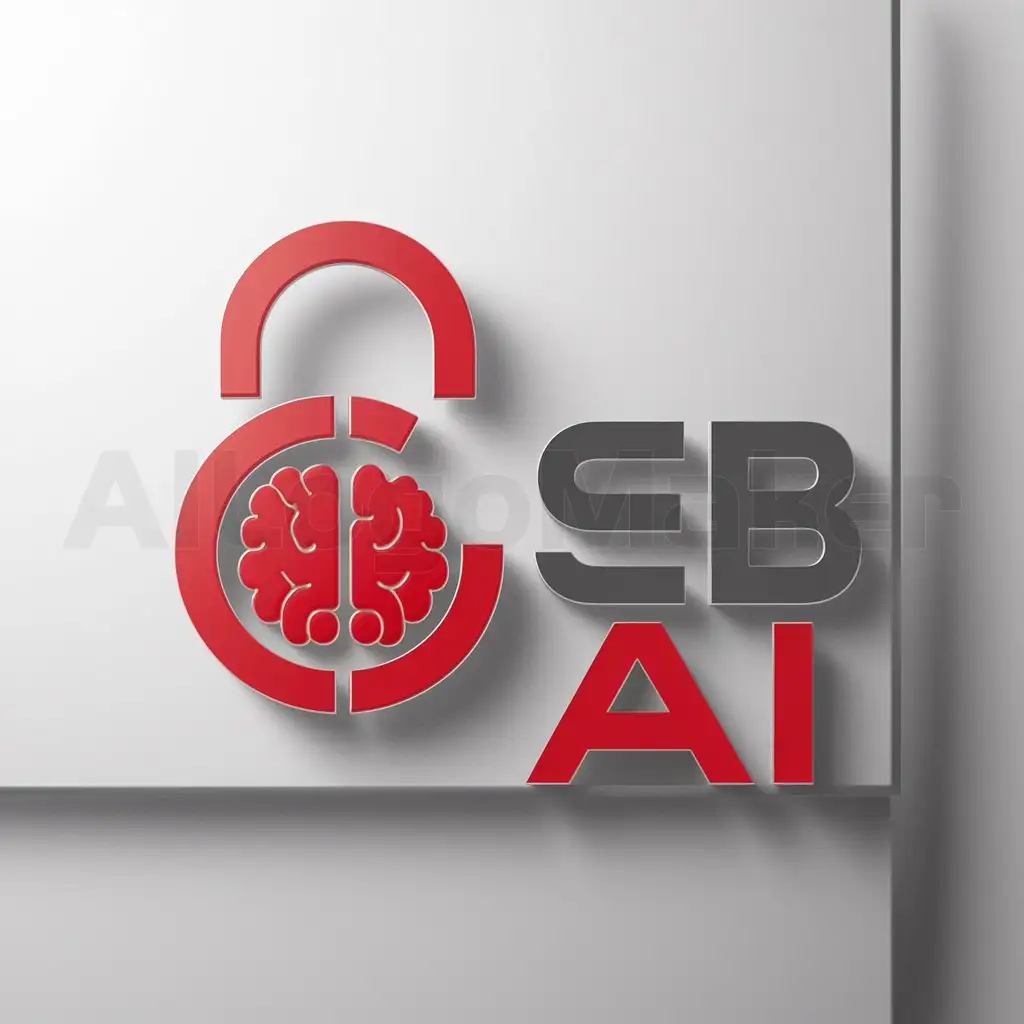 a logo design,with the text "SEB AI", main symbol:Use red (#D82418) as the dominant color and incorporate touches of grey (#7E7364) for contrast. The design should evoke security like a lock and include elements that hint at AI such as a brain or neural networks.,Minimalistic,be used in Technology industry,clear background