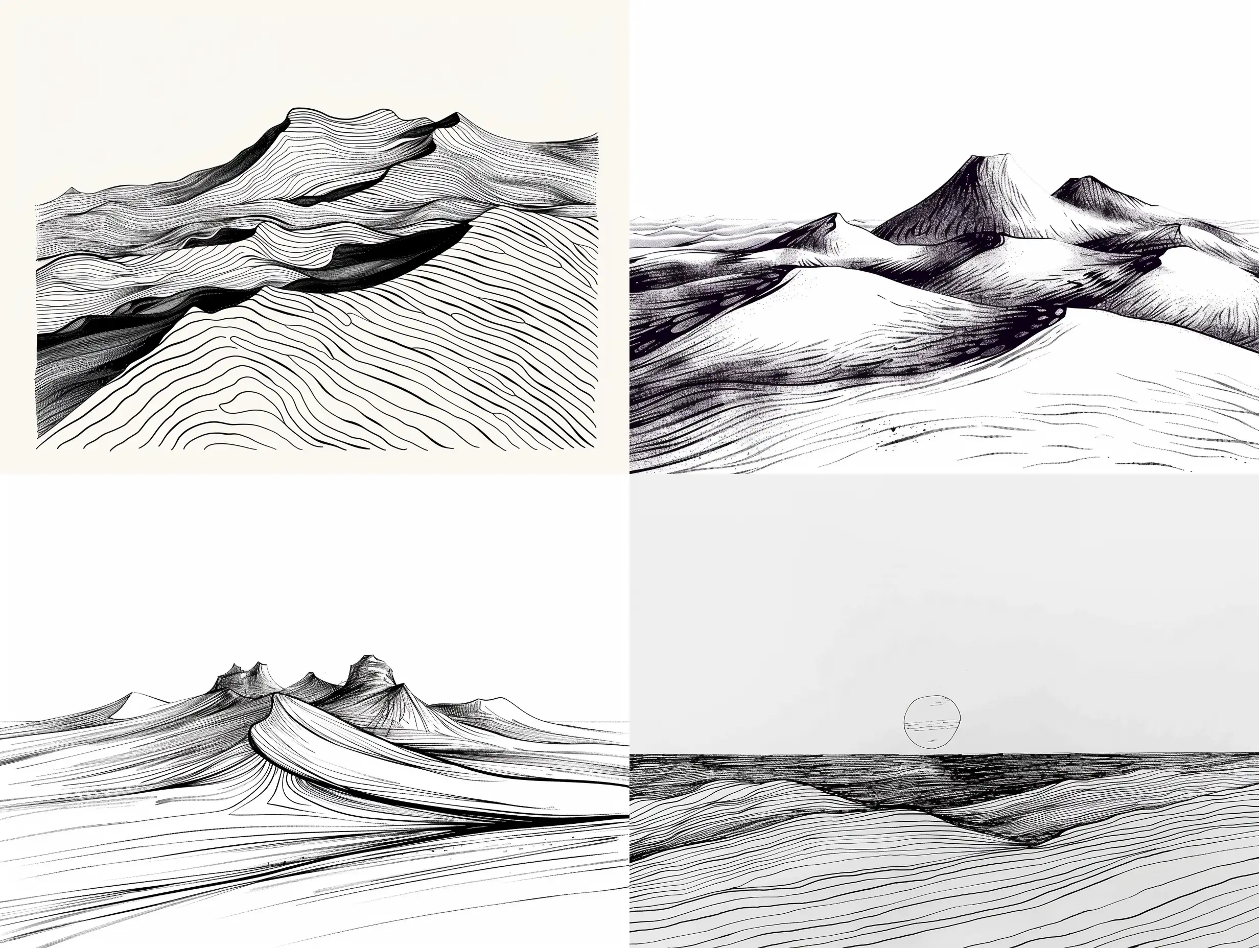 撒哈拉沙漠，抽象表示，黑白，简洁，线条，手绘