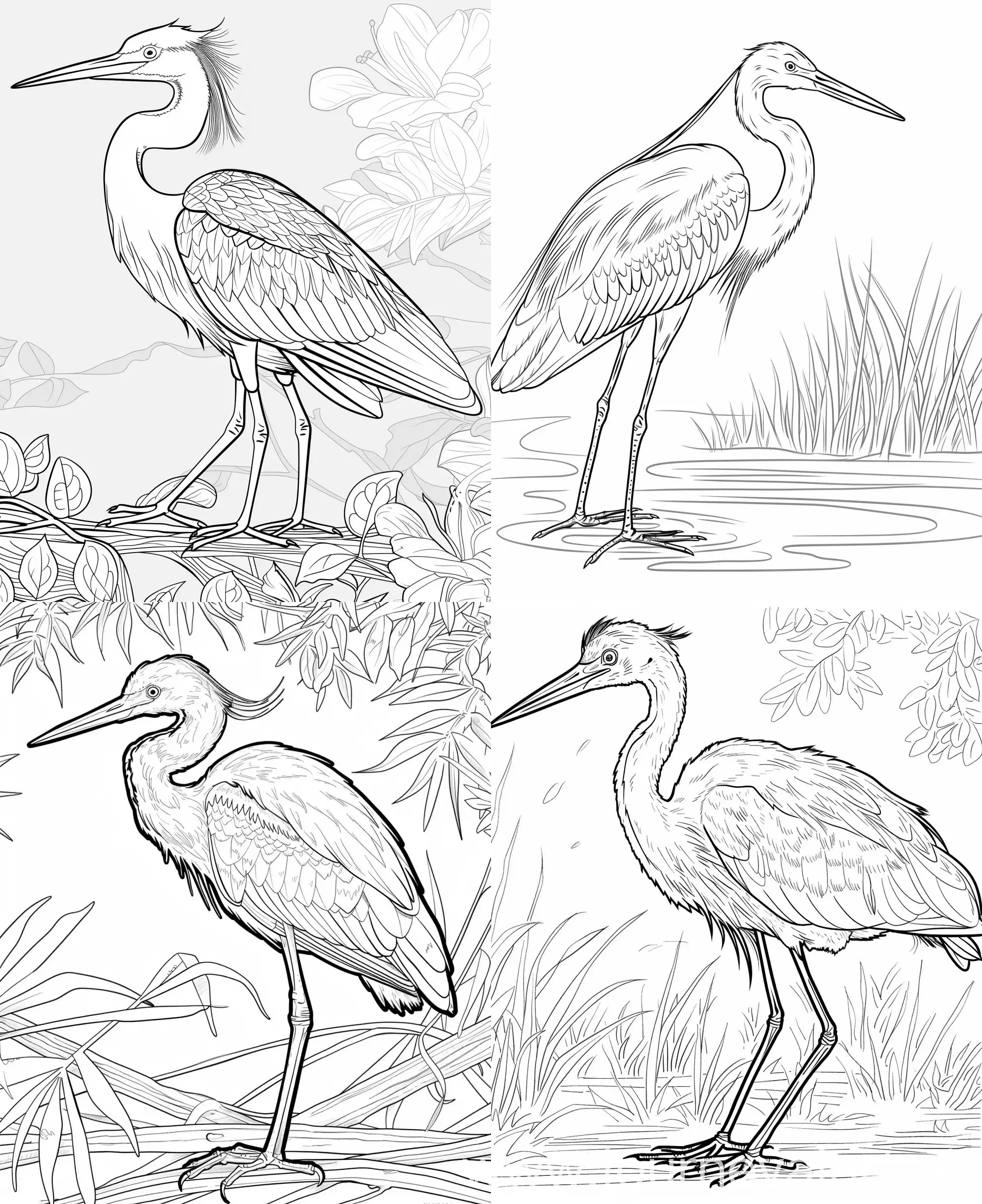 Coloring page of a cute Egret, use clean lines and leave plenty of white space for coloring, simple line art, one line art, clean and minimalistic line, --ar 9:11 