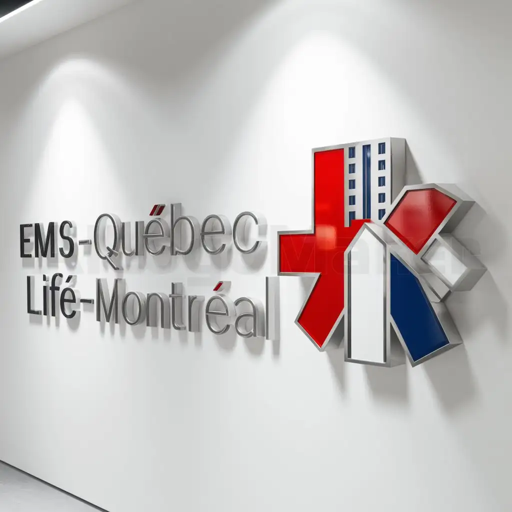 a logo design,with the text "EMS-québec-life-montréal", main symbol:une hopital du quebec avec une ambulance avec des couleur,Moderate,be used in Others industry,clear background