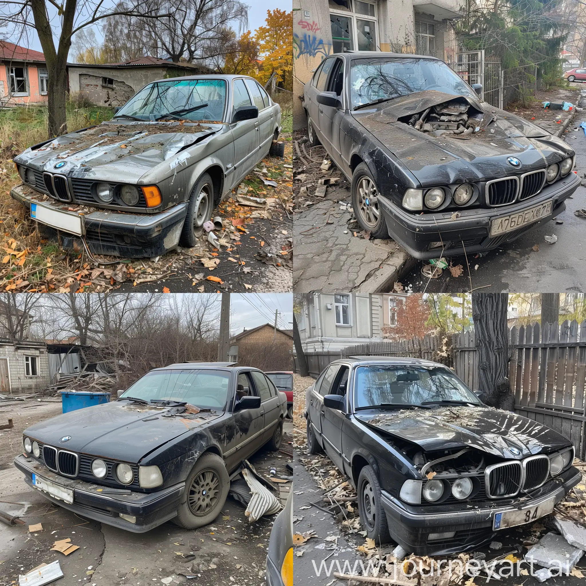 Damaged-BMW-5-Series-E34-Near-Luxury-Home