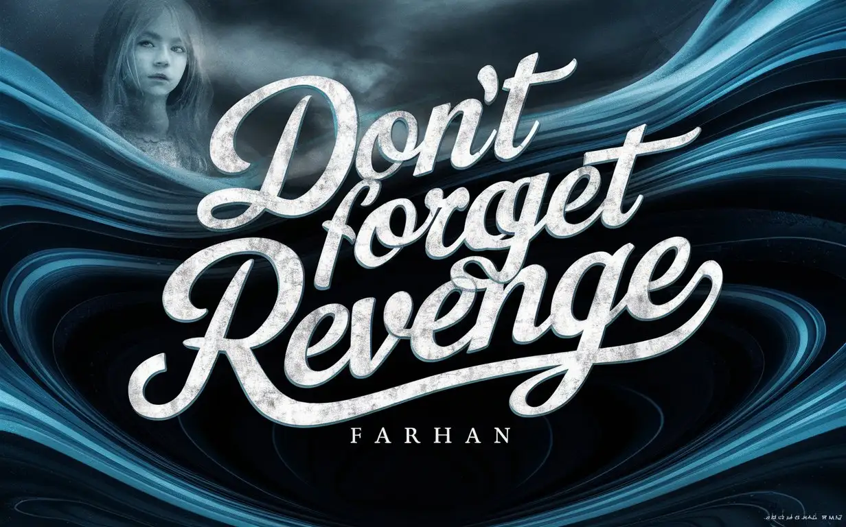 written "Don't forget Revenge" in the center, below 'Farhan" in small words, highly detail. a girl face in the sky with 0.01px opacity, desktop wallpaper, blue and black colors.