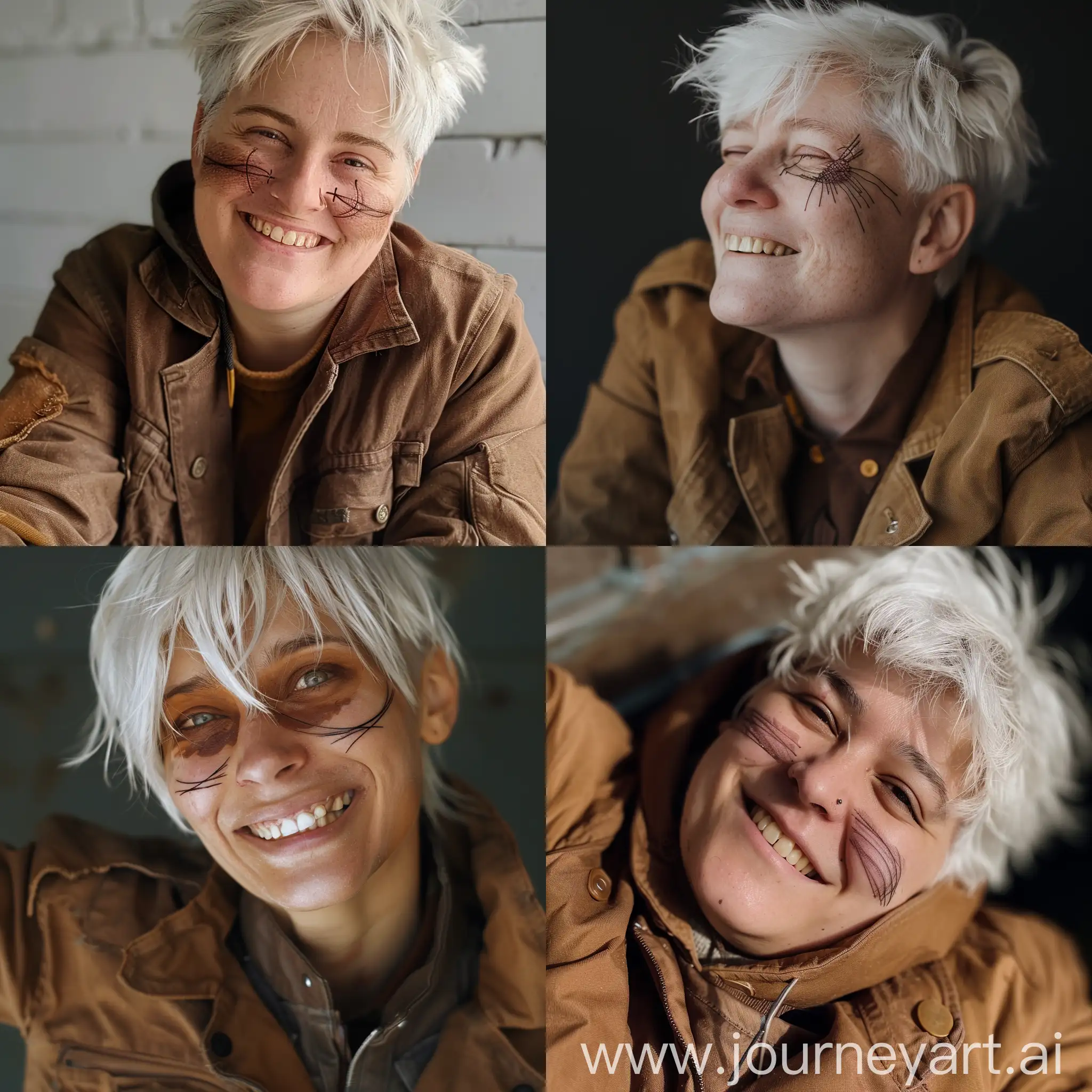 Smiling-Person-with-White-Hair-and-Brown-Jacket-Sporting-a-Scar-Covering-Both-Eyes
