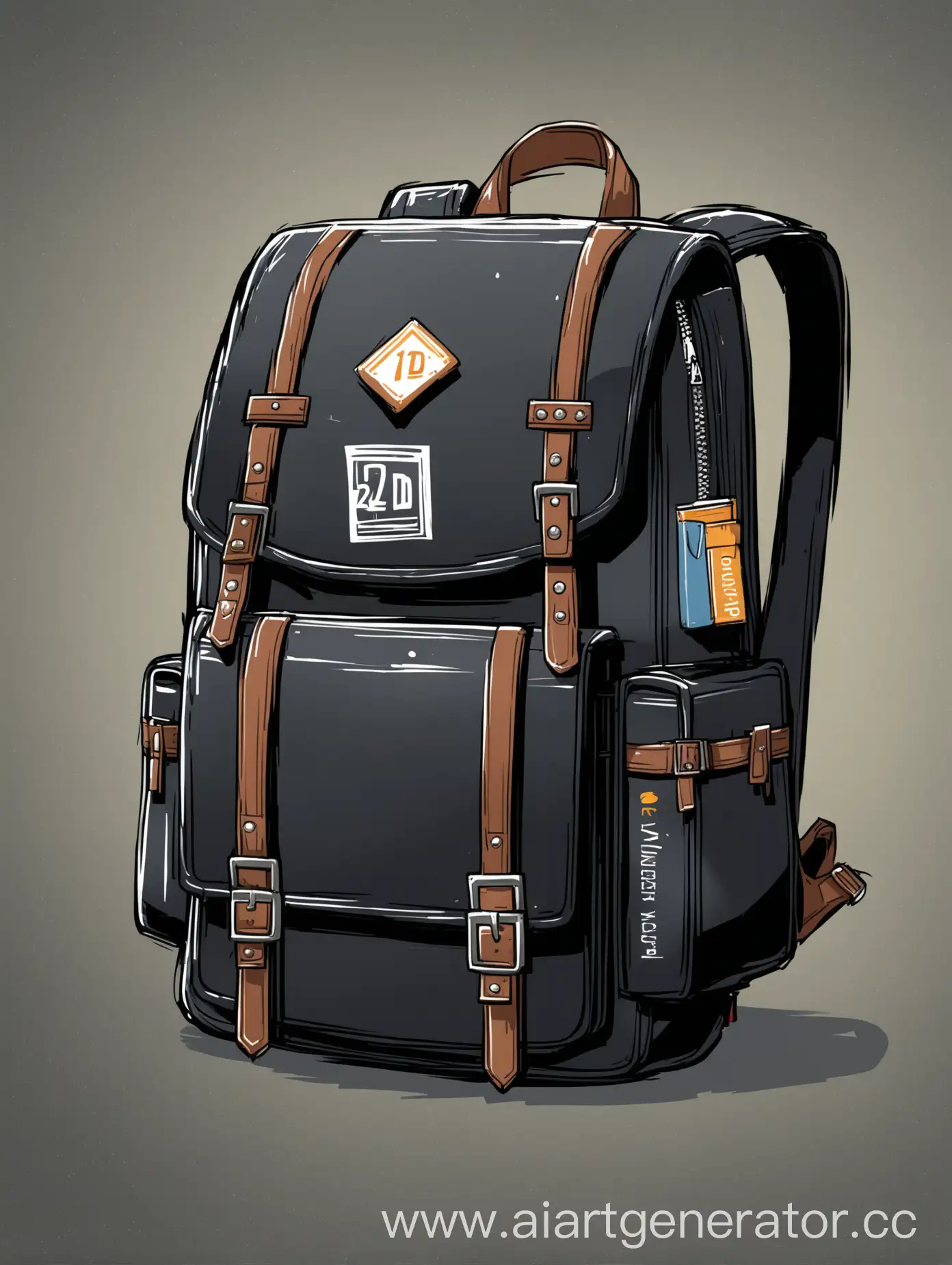 2d концепт арт, чёрный школьный рюкзак
