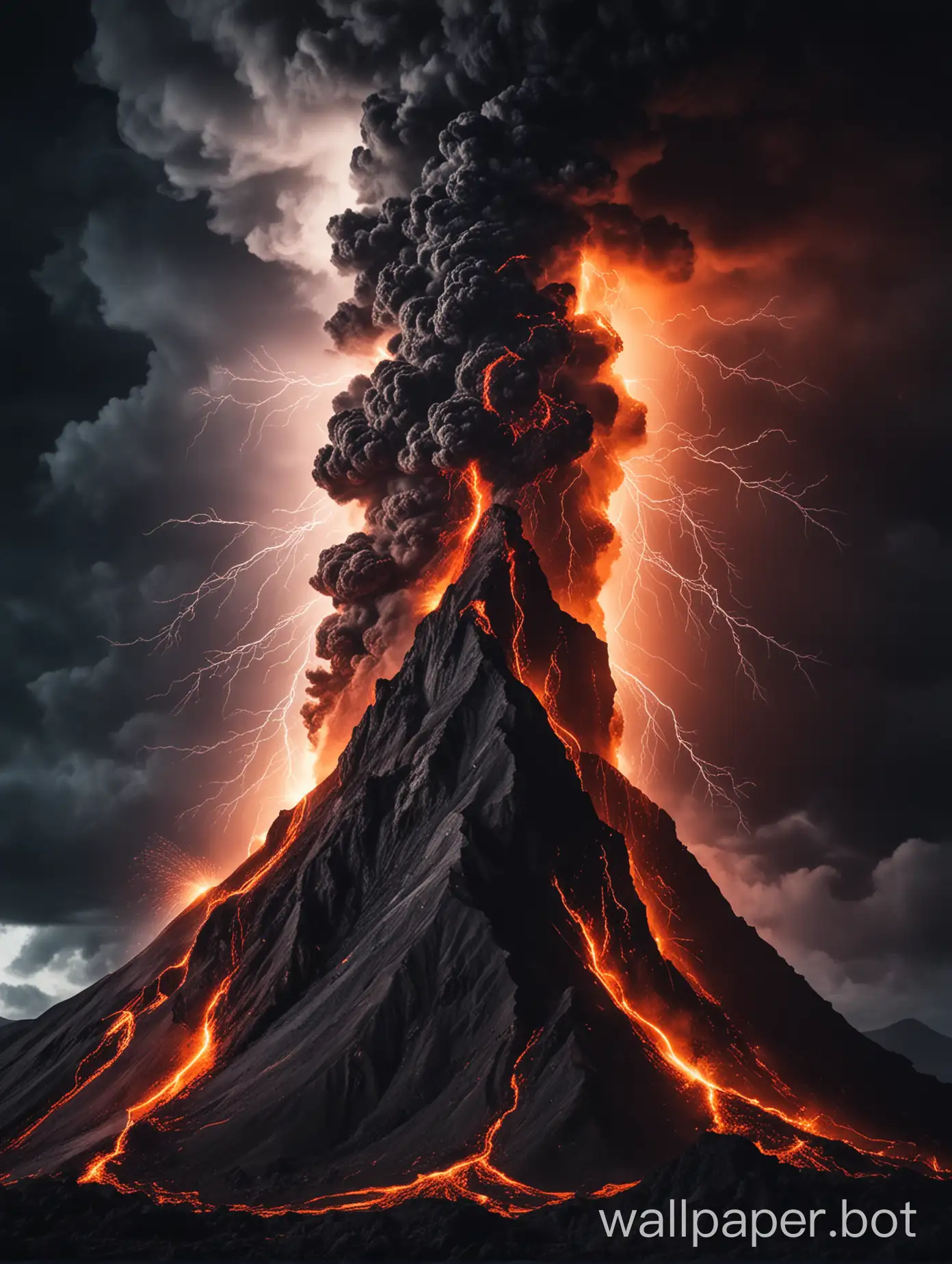 volcano lightning fire dark