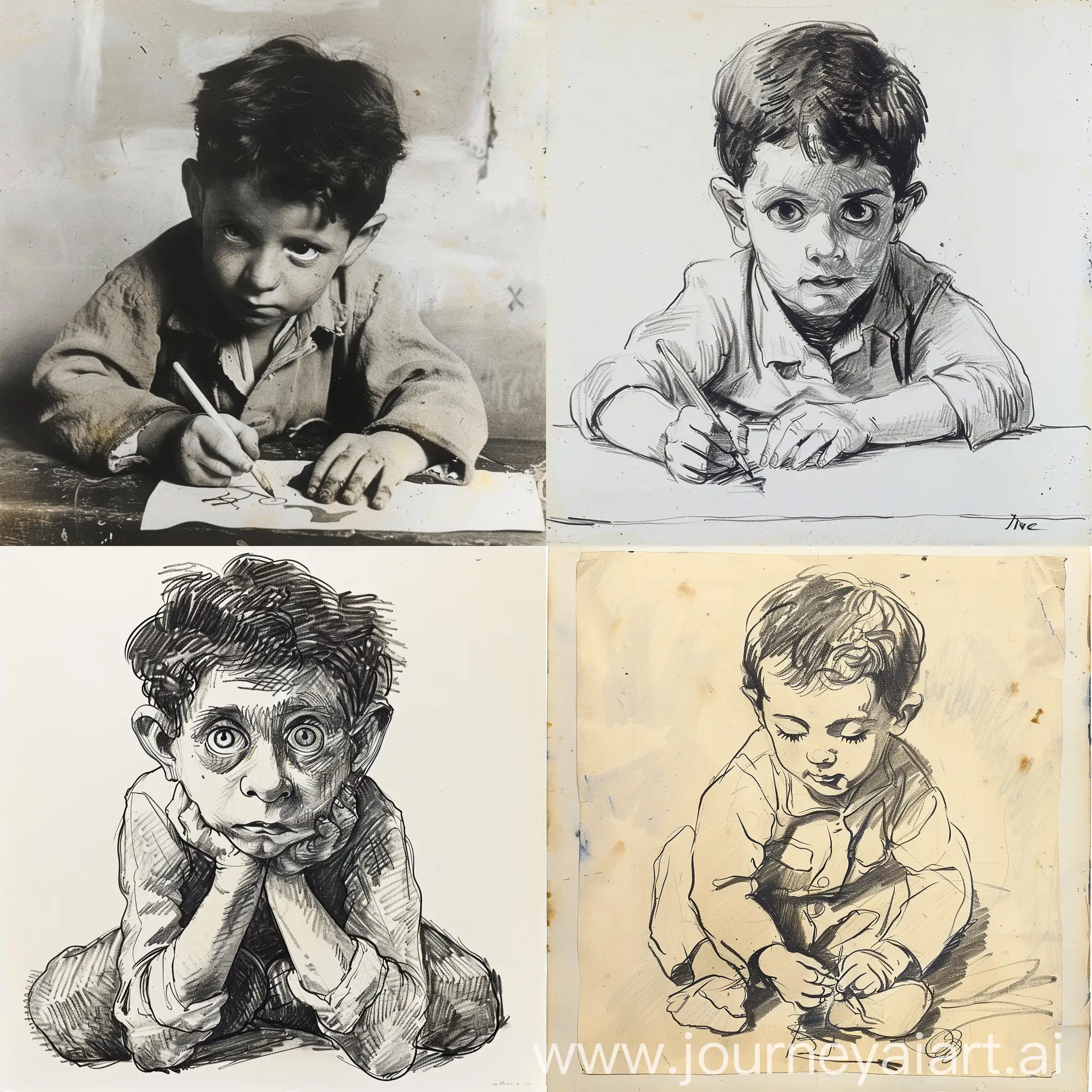 Pablo Picasso as a very small child drawing