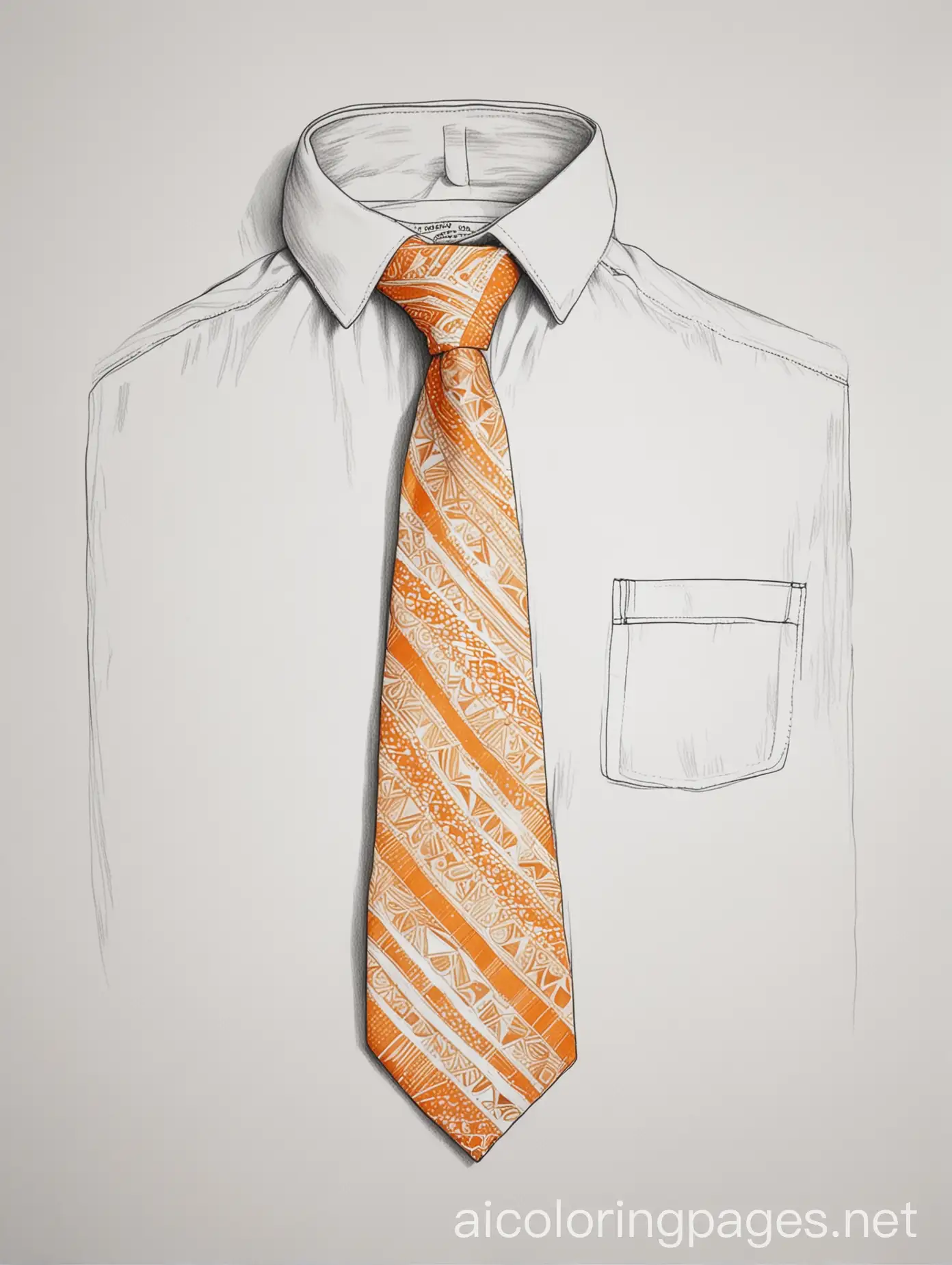 orange tie, Coloring Page, black and white, line art, white background, Simplicity, Ample White Space