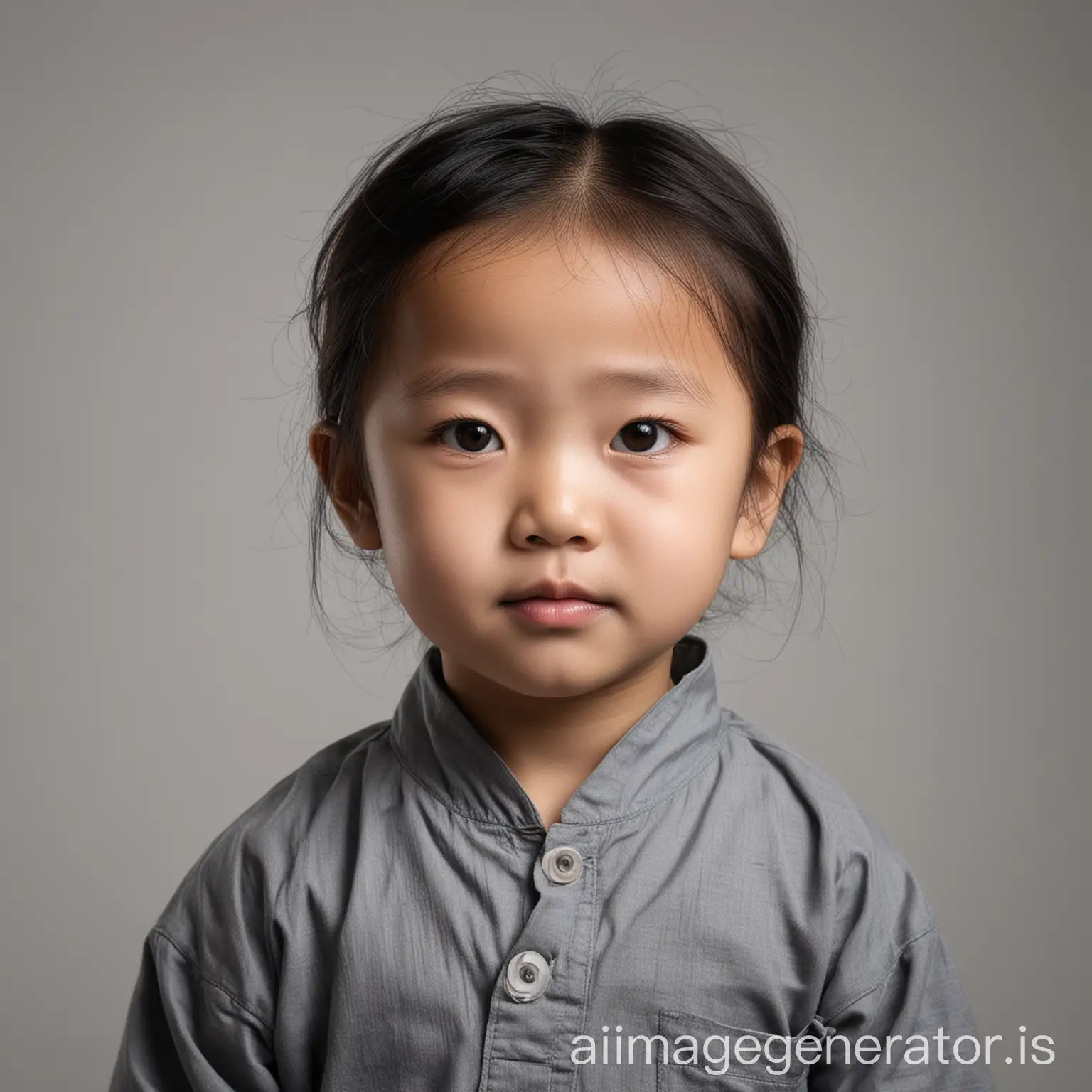 单人 亚洲儿童 深色衣服 纯白色背景 证件照 脸部亮度均匀