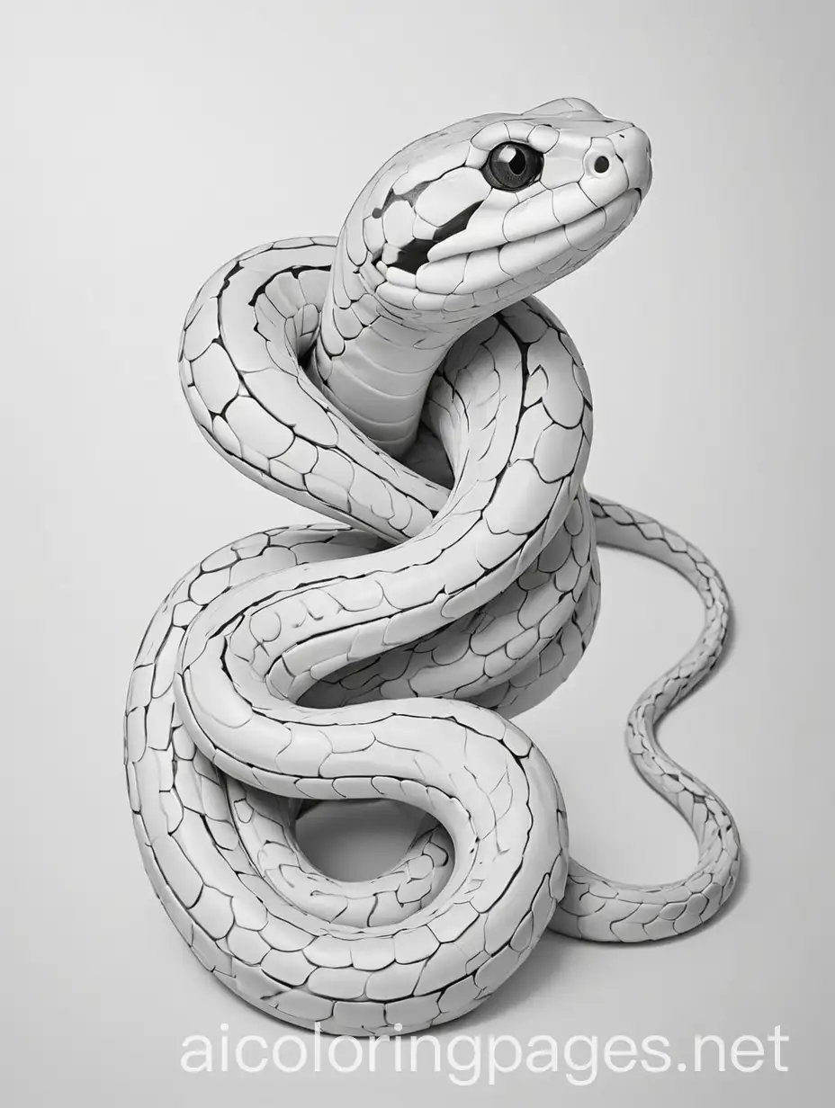 simple snake, Coloring Page, black and white, line art, white background, Simplicity, Ample White Space