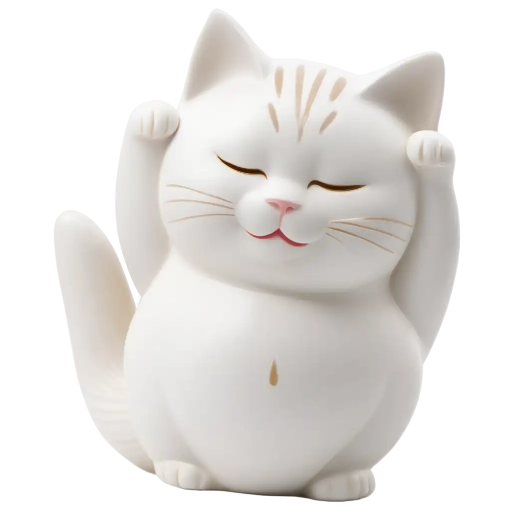 A white maneki neko cat, smiling eyes