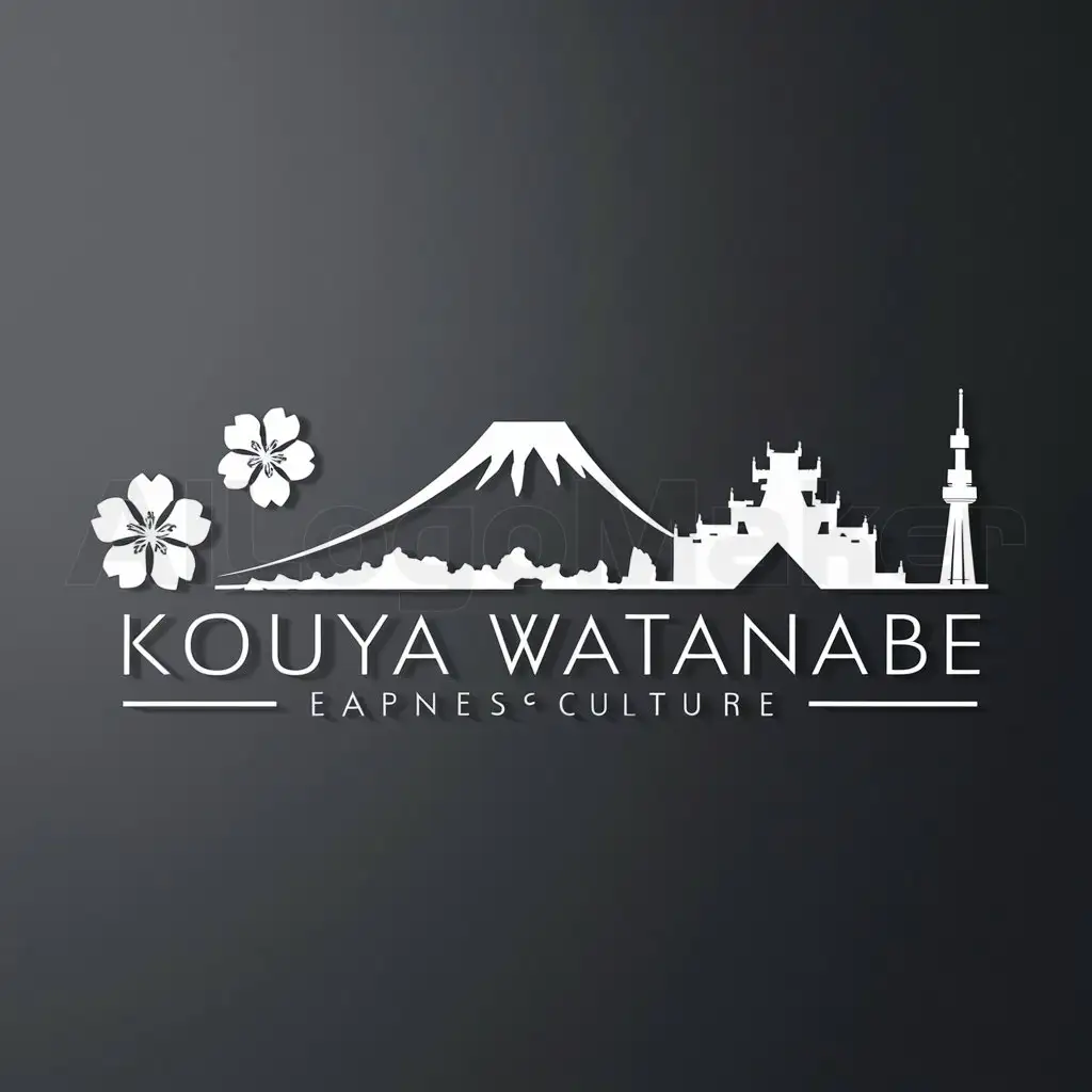 a logo design,with the text "Kouya Watanabe", main symbol:Japanese•cherry blossoms•Mt. Fuji•castle•SkyTree,Moderate,clear background