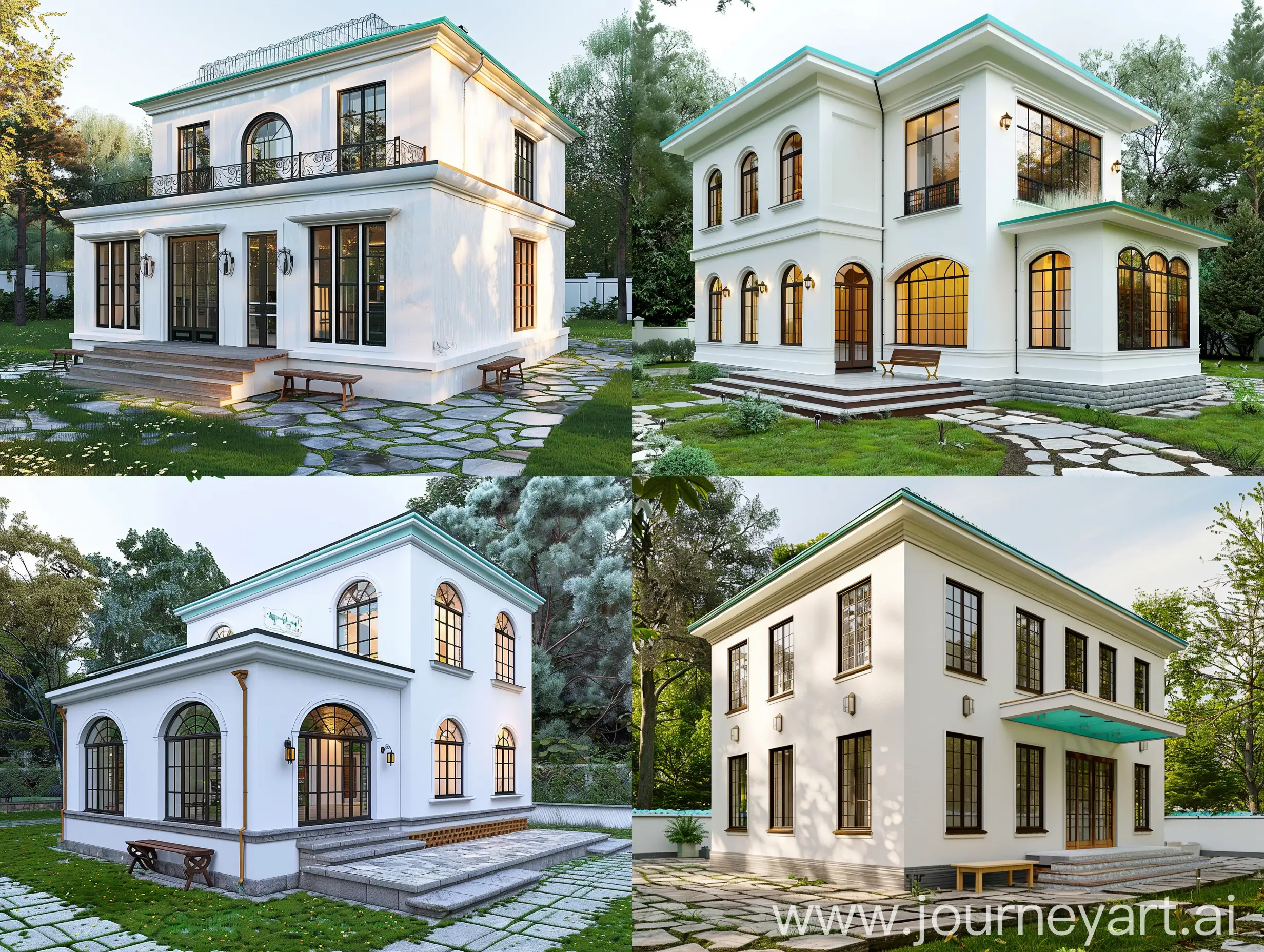 TwoStorey-White-House-with-Glazed-Veranda-and-Turquoise-Accents