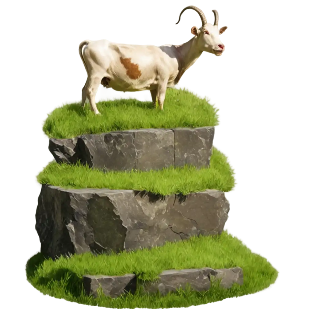 Cows-and-Goats-on-Stone-Podium-PNG-Image-Sunny-Weather-Presentation-in-Green-Field