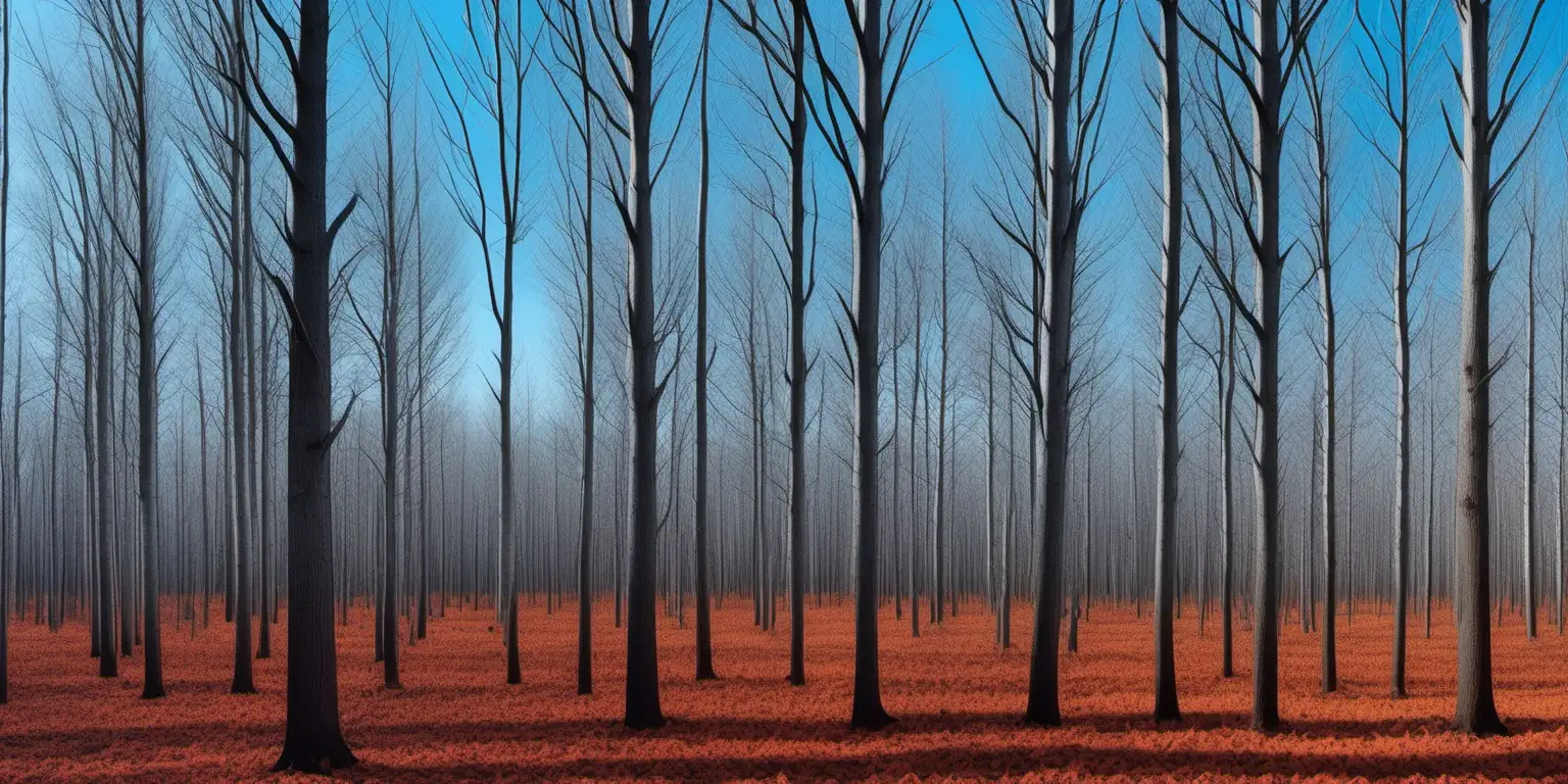 Whimsical Cartoon Forest Landscape Tall Trees under a Blue Sky