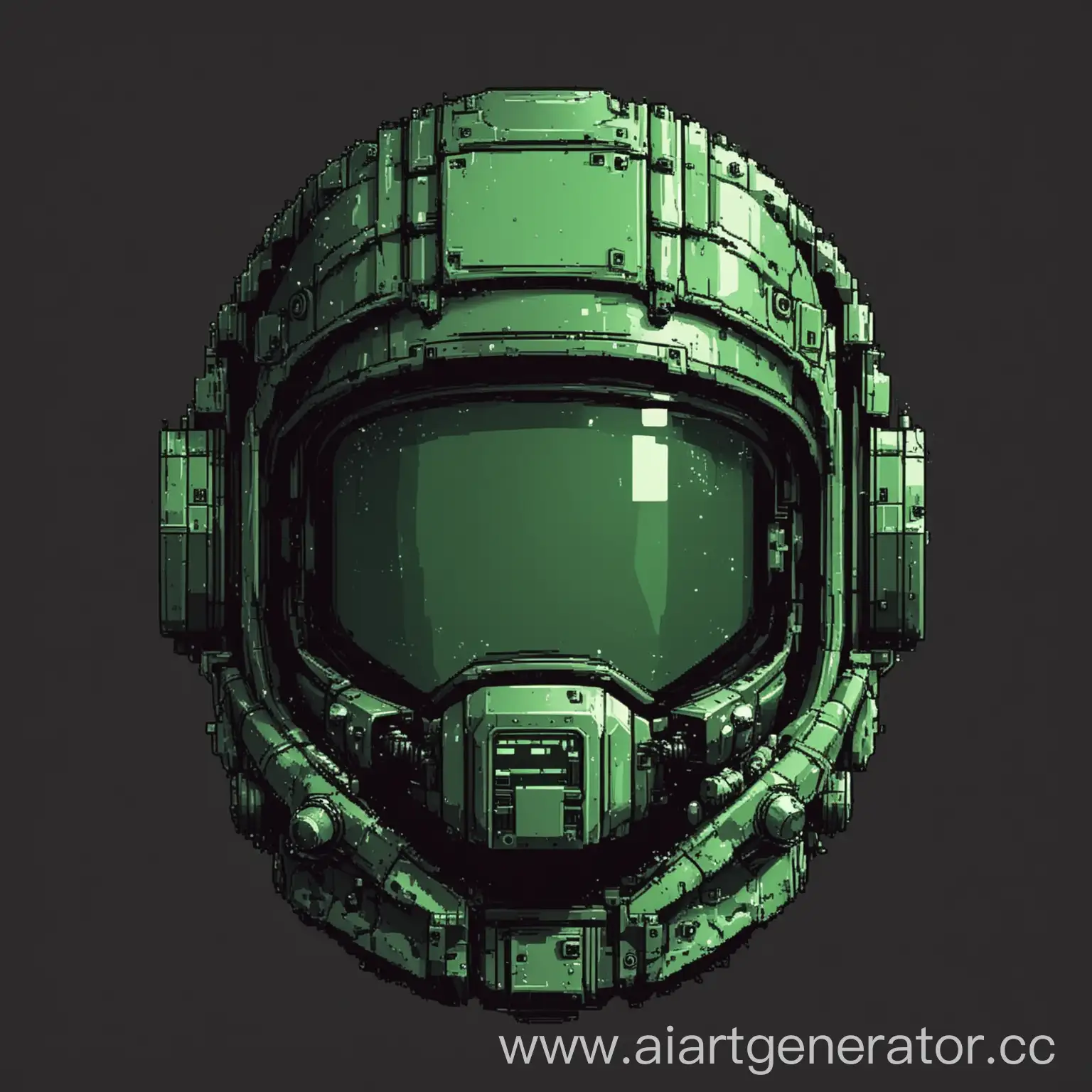 Нарисуй шлем космодесантника в 8 бит , используя только зеленый цвет, шлем должен быть с закрытым забралом