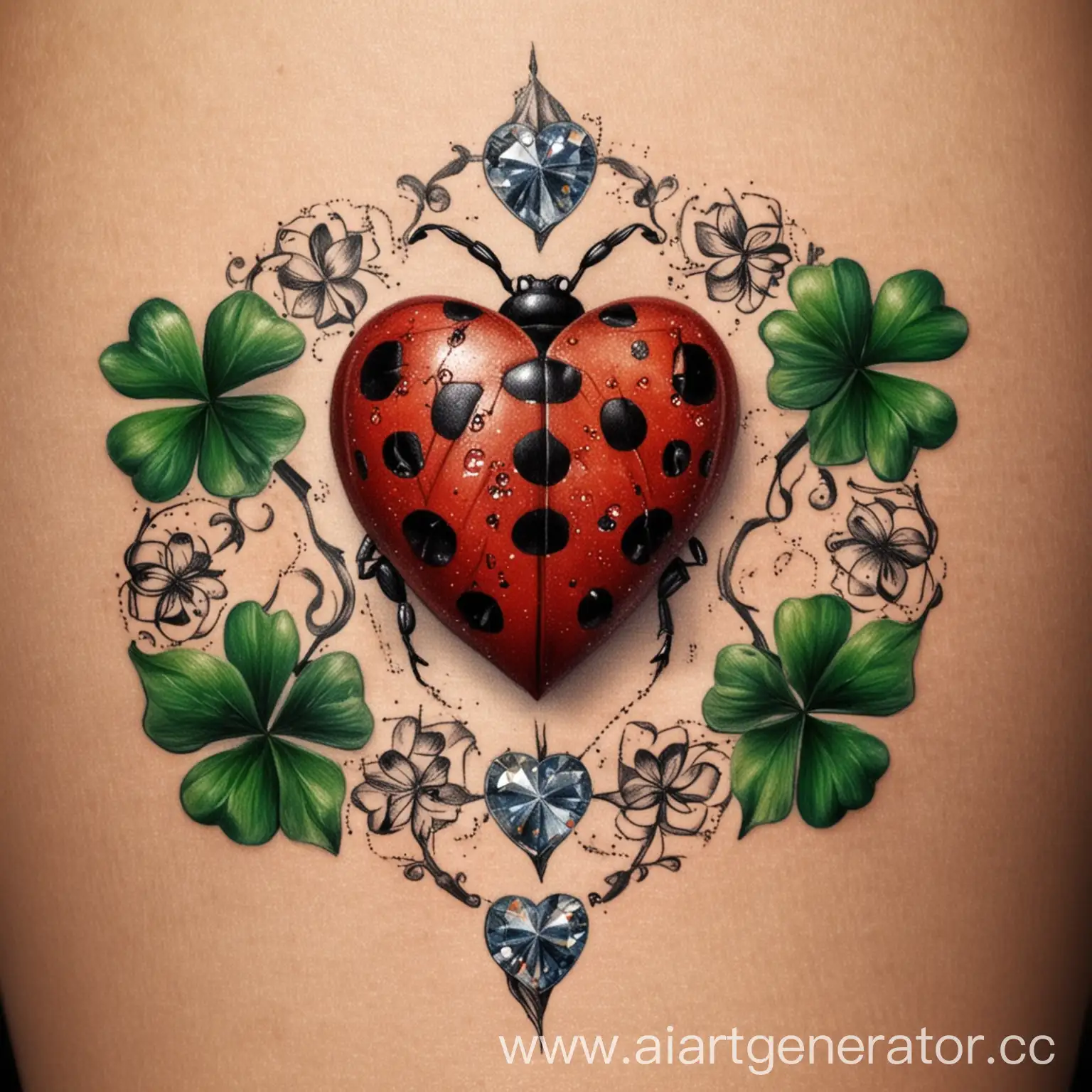 Symbolic-Love-Tattoo-Featuring-Diamond-Clover-and-Ladybug