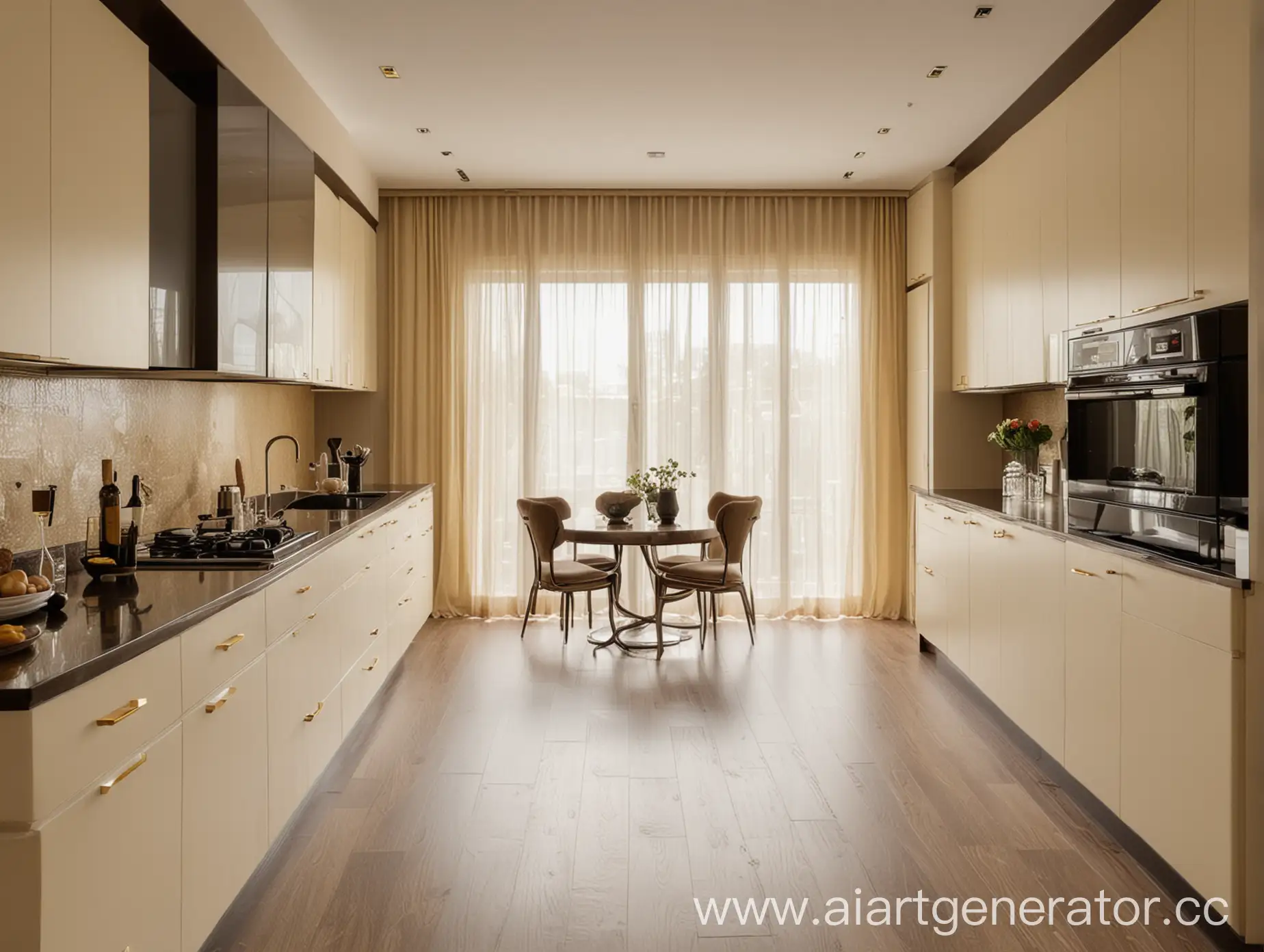 Warm-and-Inviting-Kitchen-with-Ivory-Walls-and-Golden-Curtains