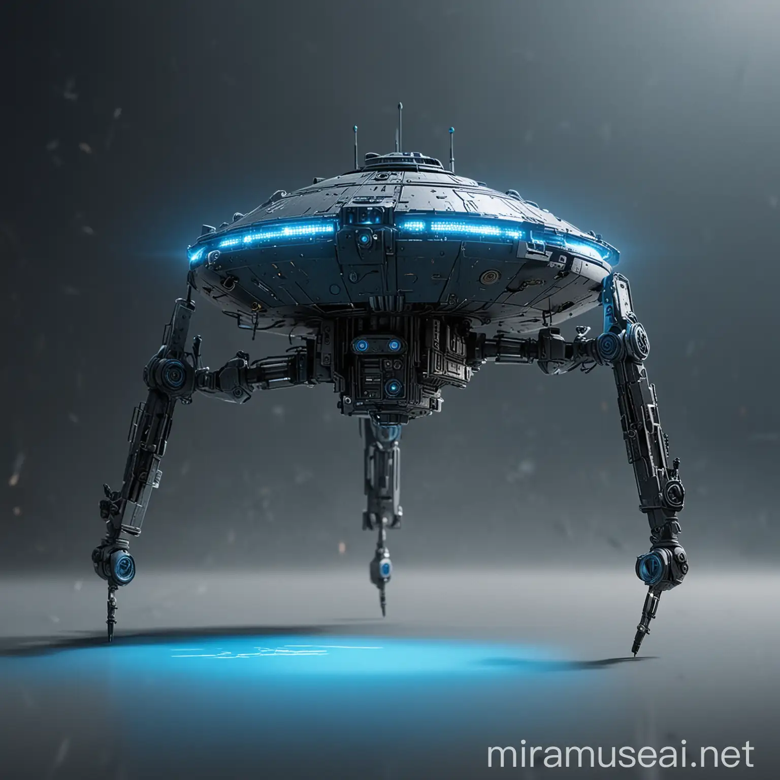 Floating disc droid with a shield emitter, blue glow