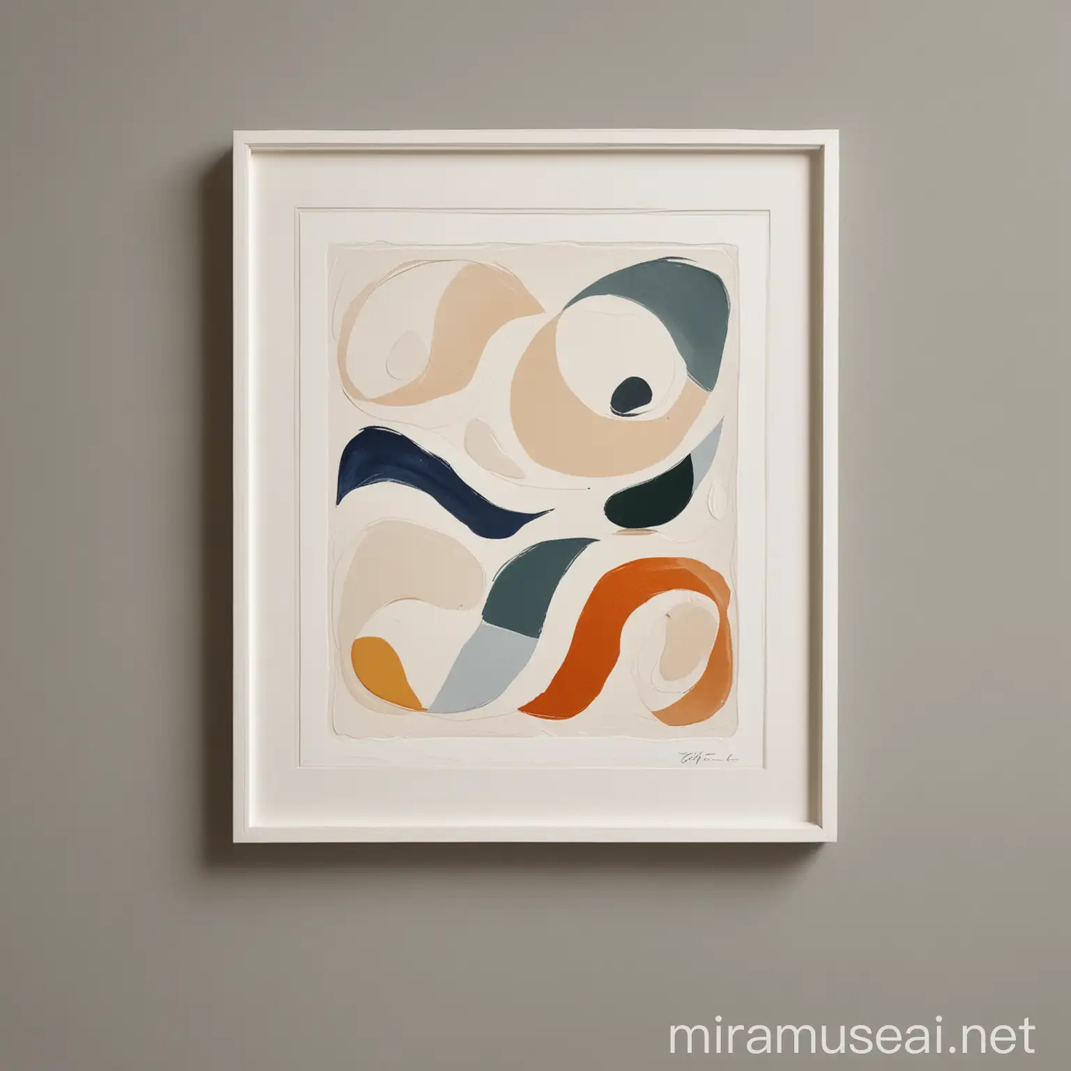 Abstract Minimalist Painting with White Frame Stylized Layered Shapes Inspired by Jean Arp