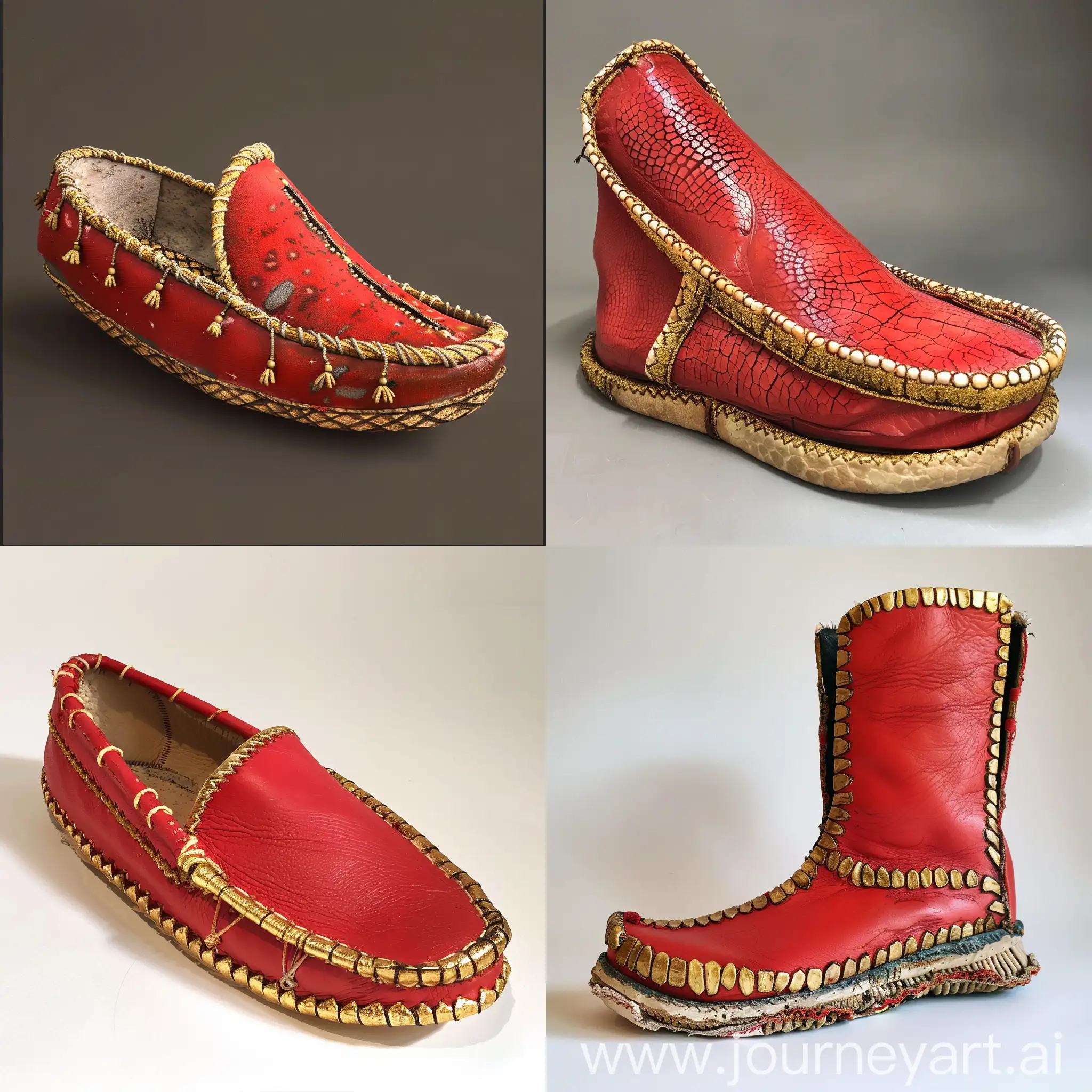 HandPainted-Red-Moccasin-with-Golden-Trim