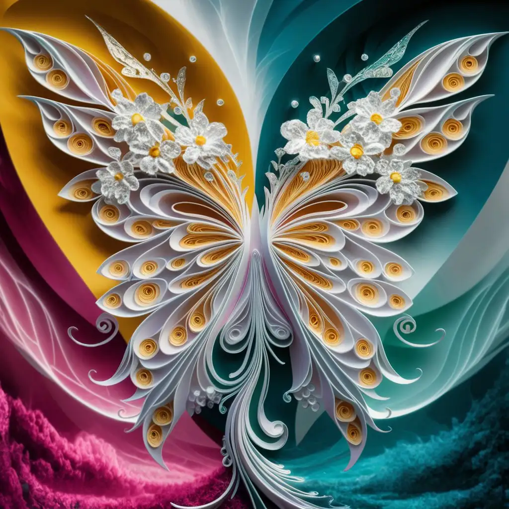 ethereal fairy wings, floral paper quilling 3d art, sparkling, fantasycore, trichromatic, hd —ar 2:3