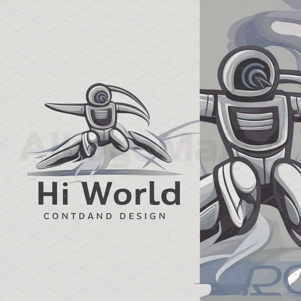a logo design,with the text "hi world", main symbol:robot jump,complex,clear background