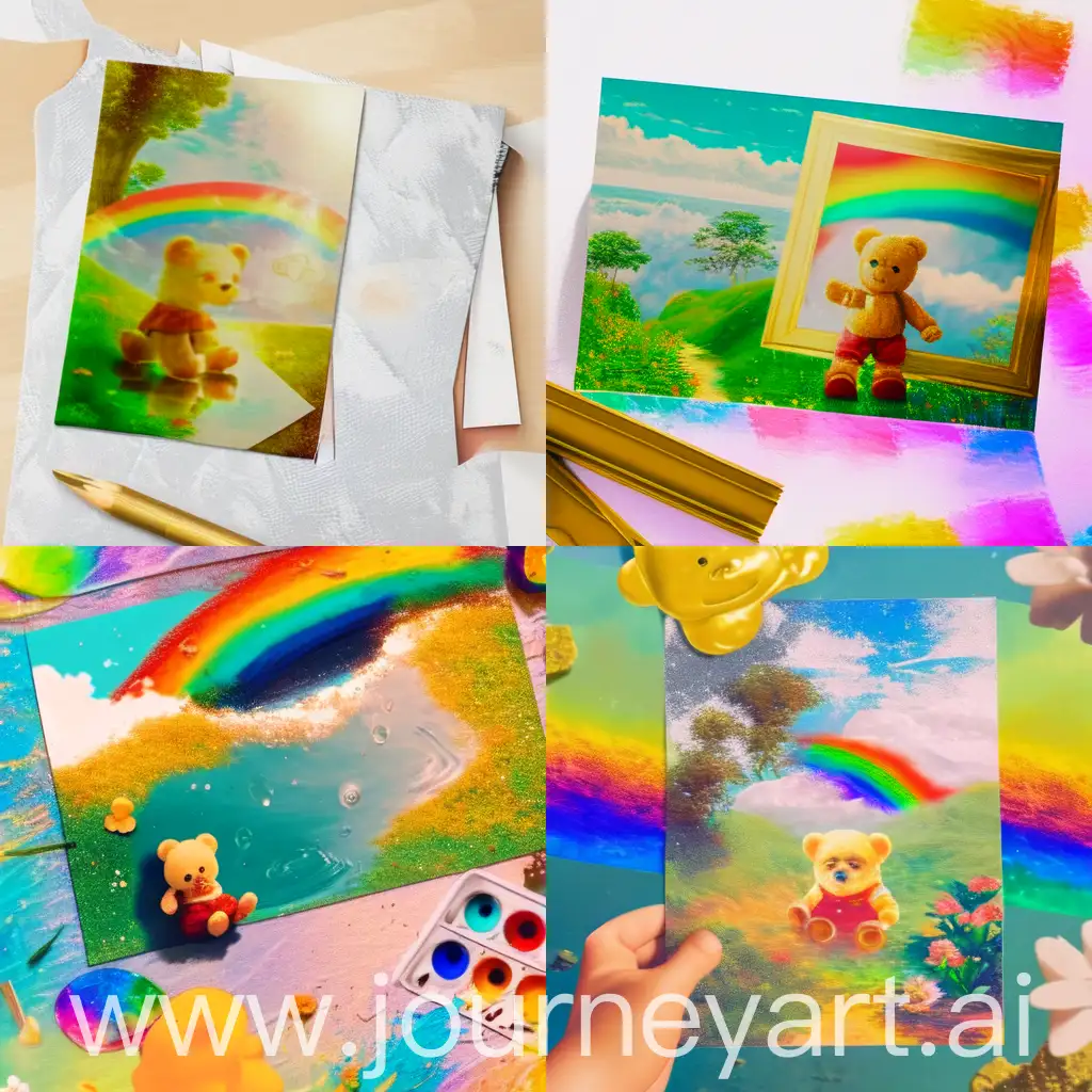 Innocent-Childrens-Anime-Oil-Painting-with-Rainbow-Teddy-Bear-and-Landscape-in-4K-NFT