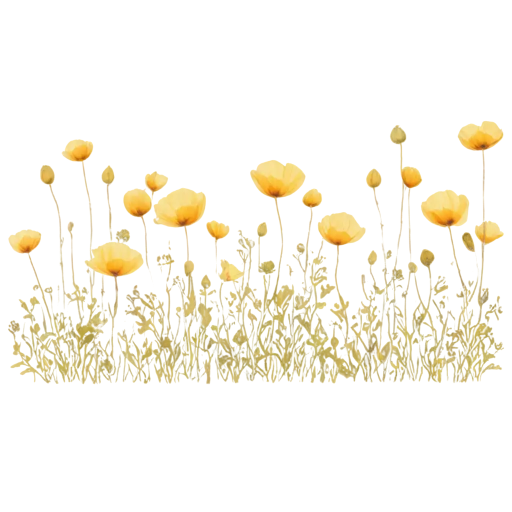 Dusty-Yellow-Poppy-Flowers-and-Wildflower-Seamless-Pattern-PNG-Minimalist-Illustration-Drawing