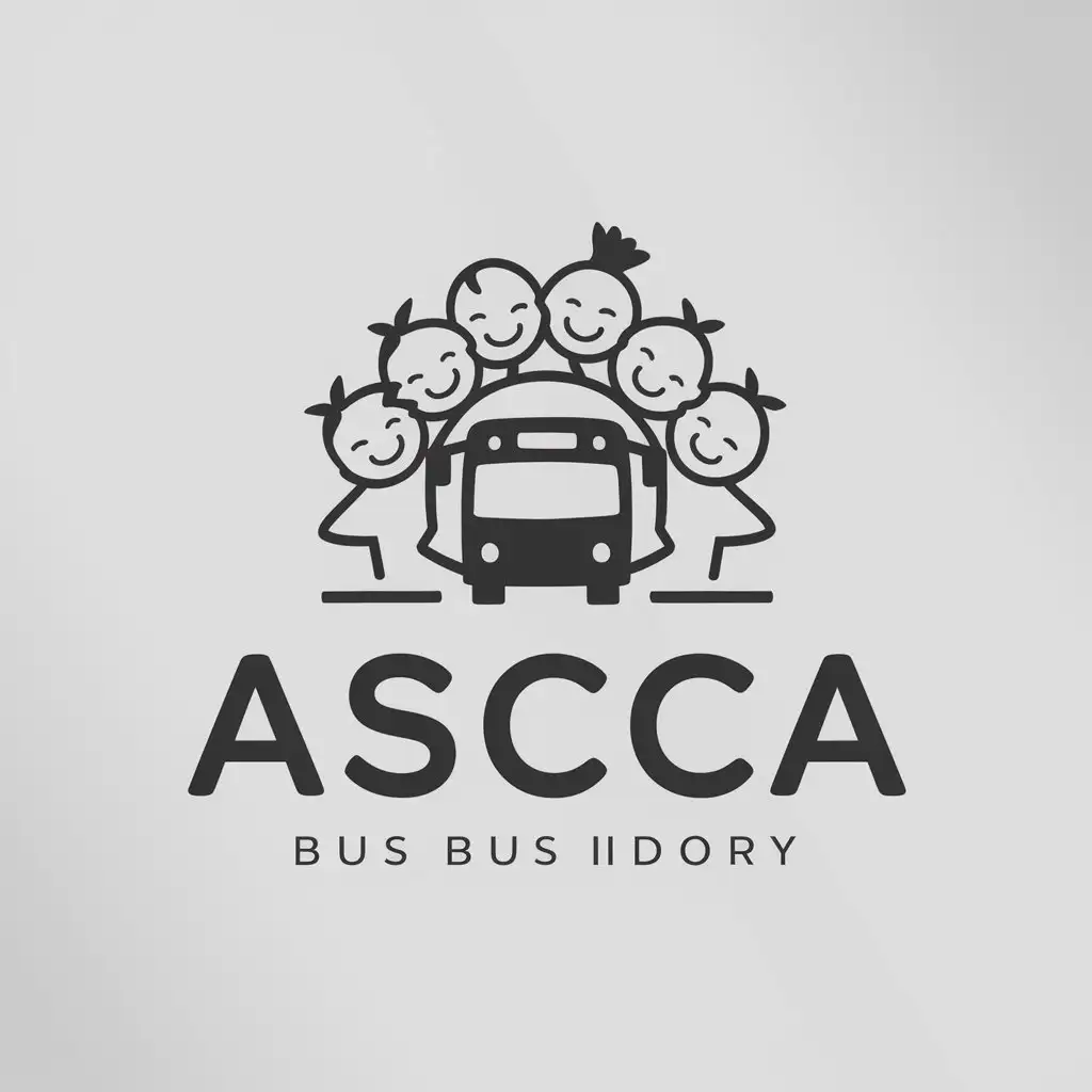 a logo design,with the text 'ASCCA', main symbol:Bus happy children,Minimalistic,be used in Bus industry,clear background