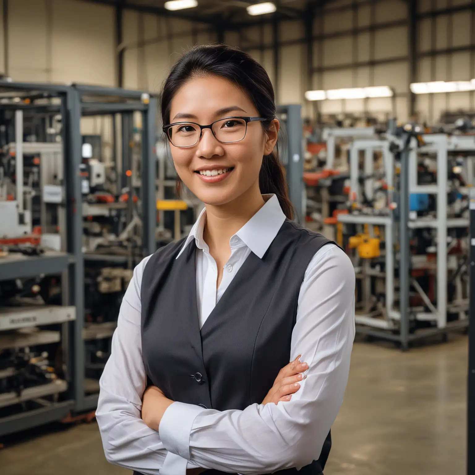 Asian, gender neutral human factors and engineering psychology expert in a manufacturing space