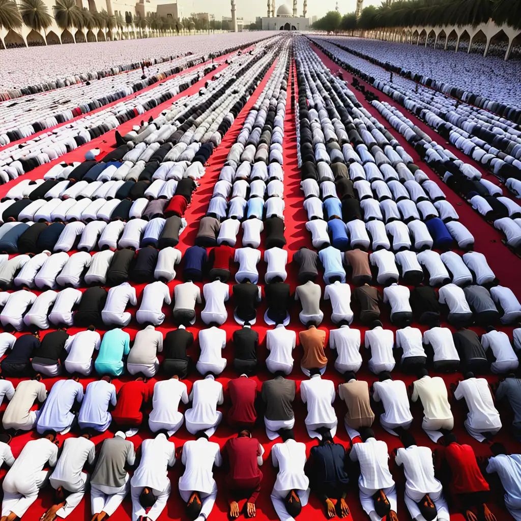 Millions of Muslim Men Offering Prayers at Mosque