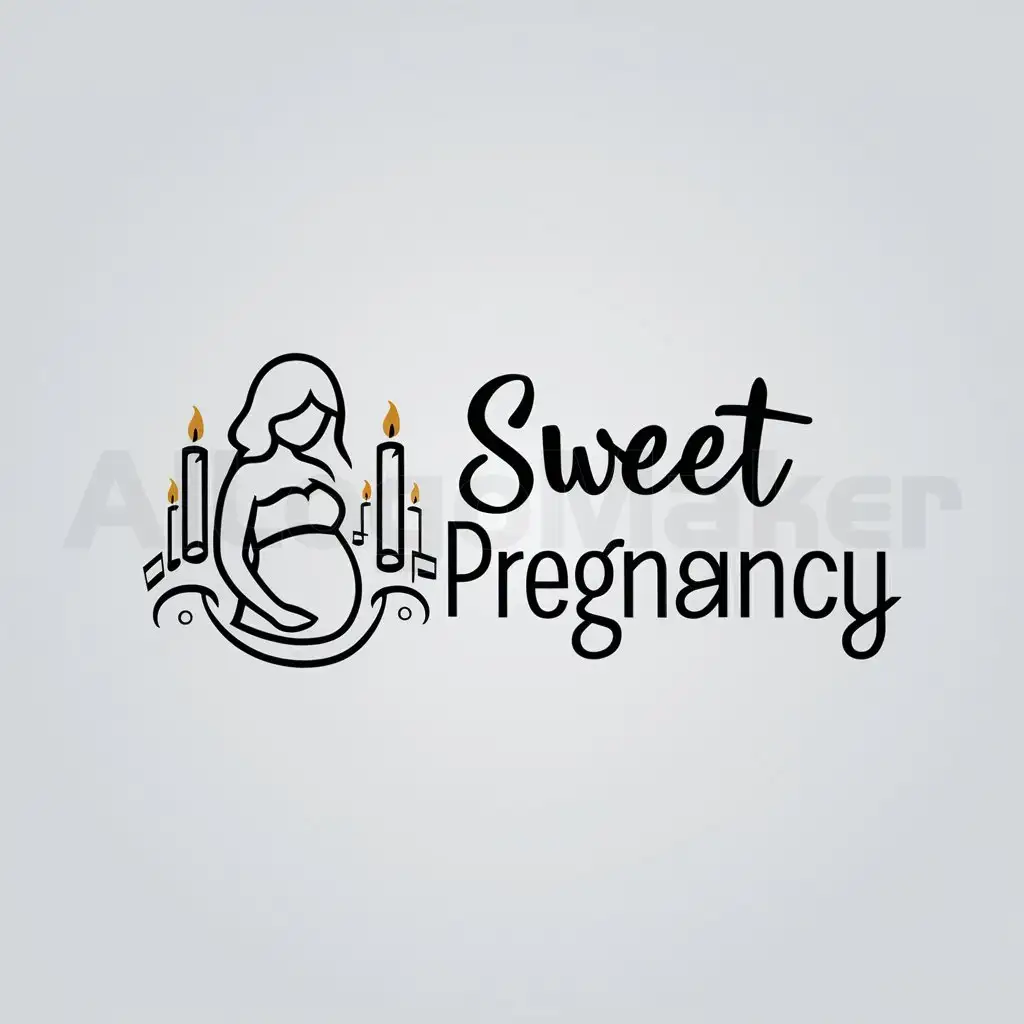 a logo design,with the text "Sweet pregnancy", main symbol:A pregnant woman, candles and music notes,Minimalistic,be used in Home Family industry,clear background