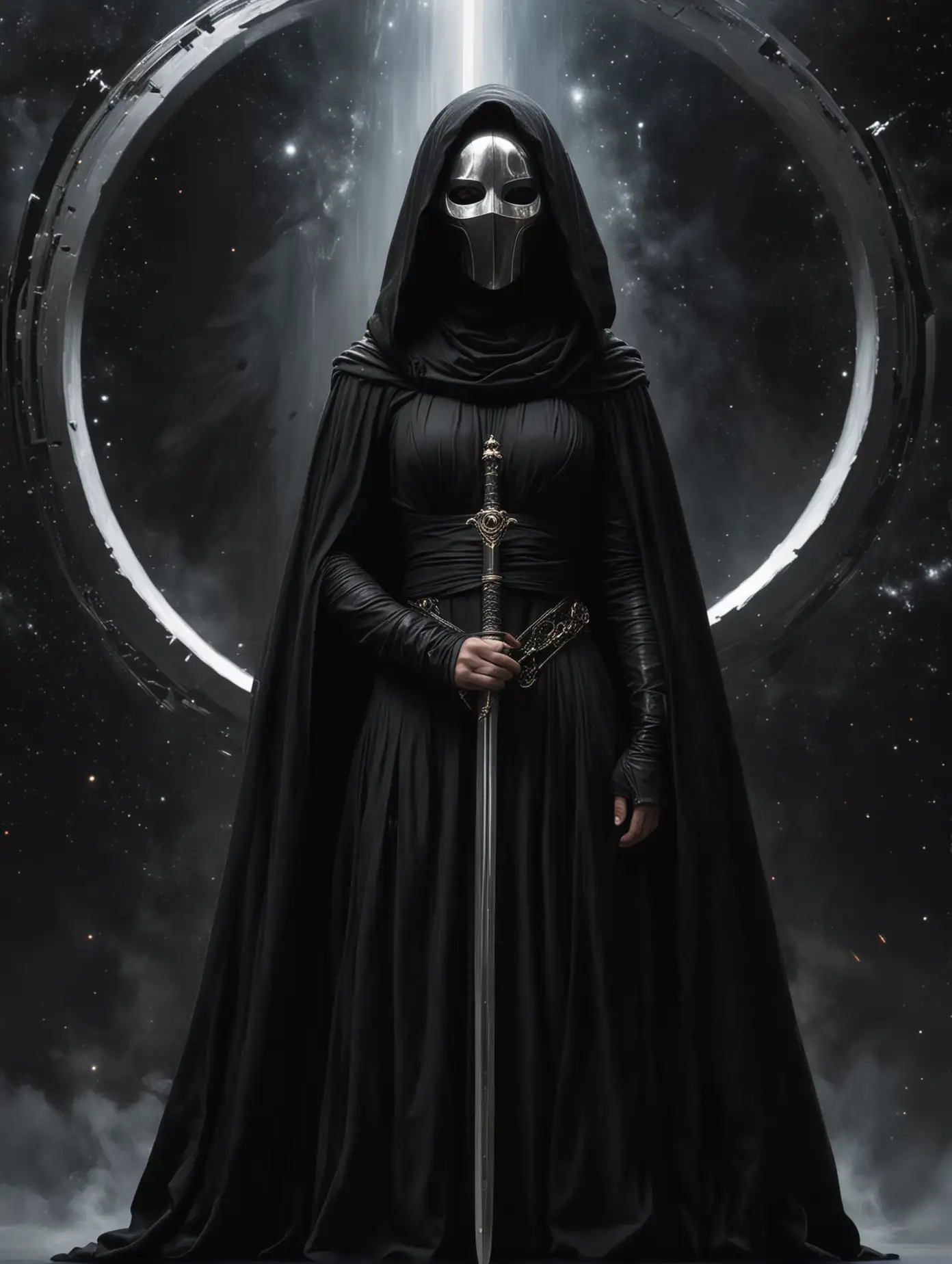 Commanding-Bene-Gesserit-Sister-in-Space-with-Black-Hole-Backdrop