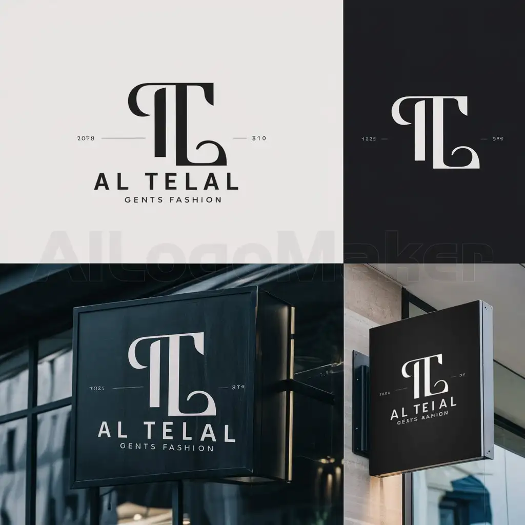 a logo design,with the text "TL", main symbol:Lettermark Logo Design Brief arabic stylenAl Telal Gents Fashion, founded in 1987, has become a globally recognized gents brand in the fashion world. From traditional gents fashion and kids fashion to accessories, footwear, military, and police uniforms. The Signature line of Telal Gents Fashion is enthused with tradition and Fashion. nTelal brings bespoke solutions for everything from in-showroom hospitality to customizable products, in-house fashion designer and ultimate customer experience.nFor more please visit: www.altelal.comnnLogo Concept: Contemporary & SolidnnStyle:n• Clean lines and geometric shapesn• Consider using negative space to create a unique markn* Please keep in mind: Don't use the same style as the Wordmark logo. nnColor:n• Explore a limited color palette (1-2 colors) for a sophisticated look.n• Consider black & white for a timeless and bold impact. Alternatively, explore a color palette that aligns with Telal's brand identity (luxury, minimalist, etc.).nnAdditional Considerations:n• The logo should be legible and work well at small sizes.n• Ensure the design is versatile for various applications (print, digital).nnDeliverables:n• Multiple logo concepts for review.nMockups:no Showroom sign board mockup: Visualize the final logo design placed on a sleek, modern signboard outside the Telal showroom. The monogram logo can be prominently displayed between the full name in a clear and readable font.n o Product label mockup: Create a mockup showcasing the chosen logo design on a product label. Consider how the logo would integrate with the overall product packaging design.nLogo TextnTL,Moderate,clear background