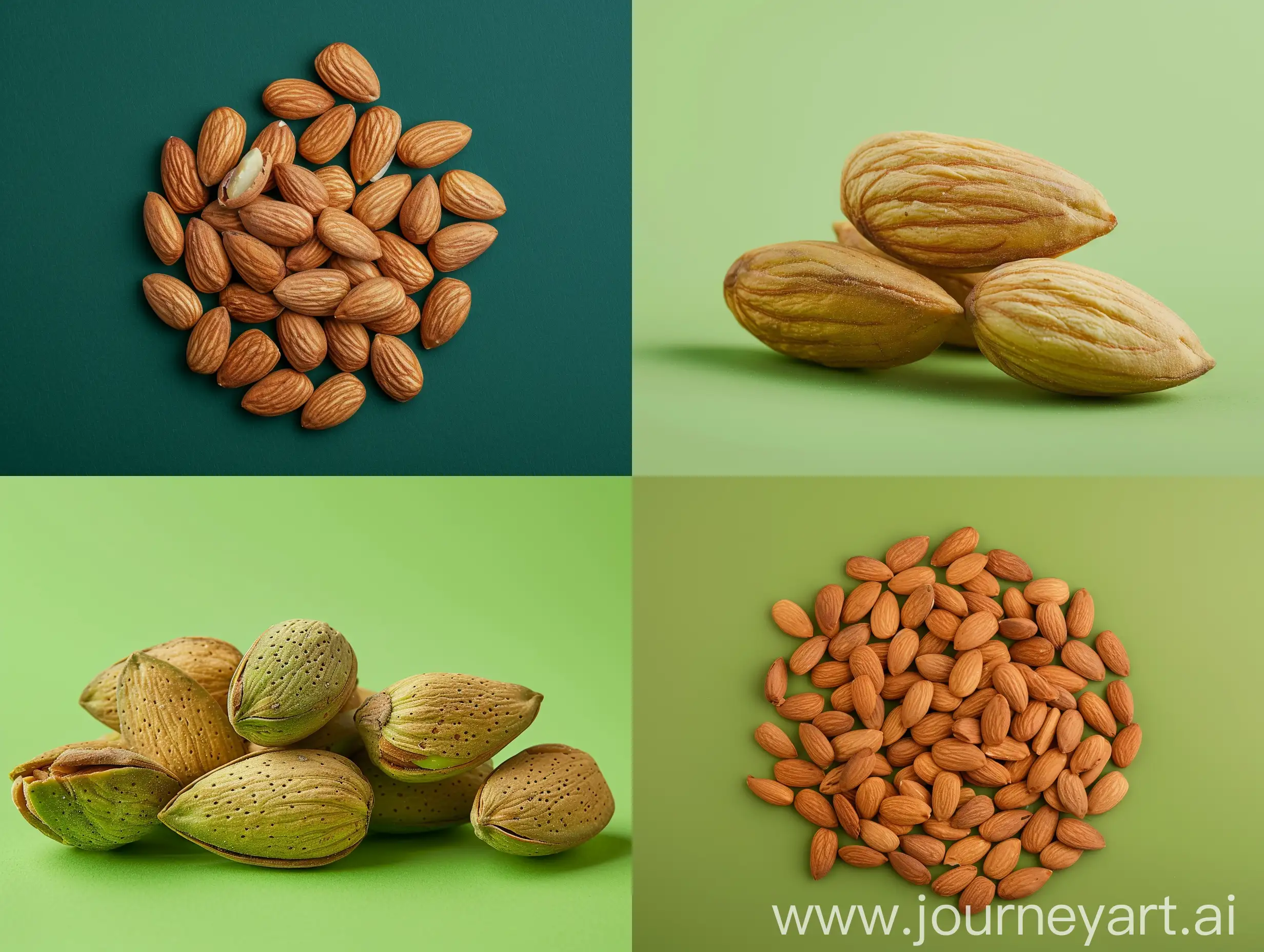 Studio photography with a background of one color of green almonds