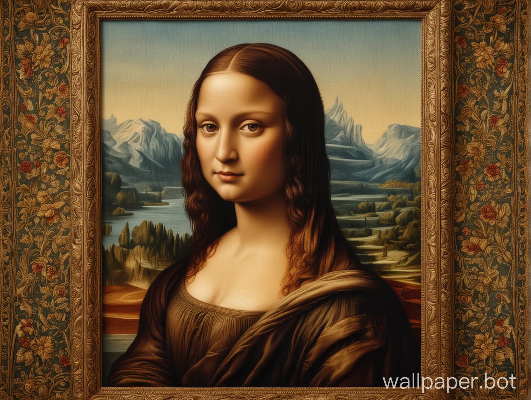 An astonishing 8k high-dynamic-range tapestry of the iconic Mona Lisa, The intricate details of her face, the folds of her clothing, and the background landscape are all captured in this miniature masterpiece. The stitching gives a unique texture and depth to the painting, while the HDR photography showcases a stunning contrast of colours and light. The result is an awe-inspiring tribute to Leonardo Da Vinci's original artwork.
