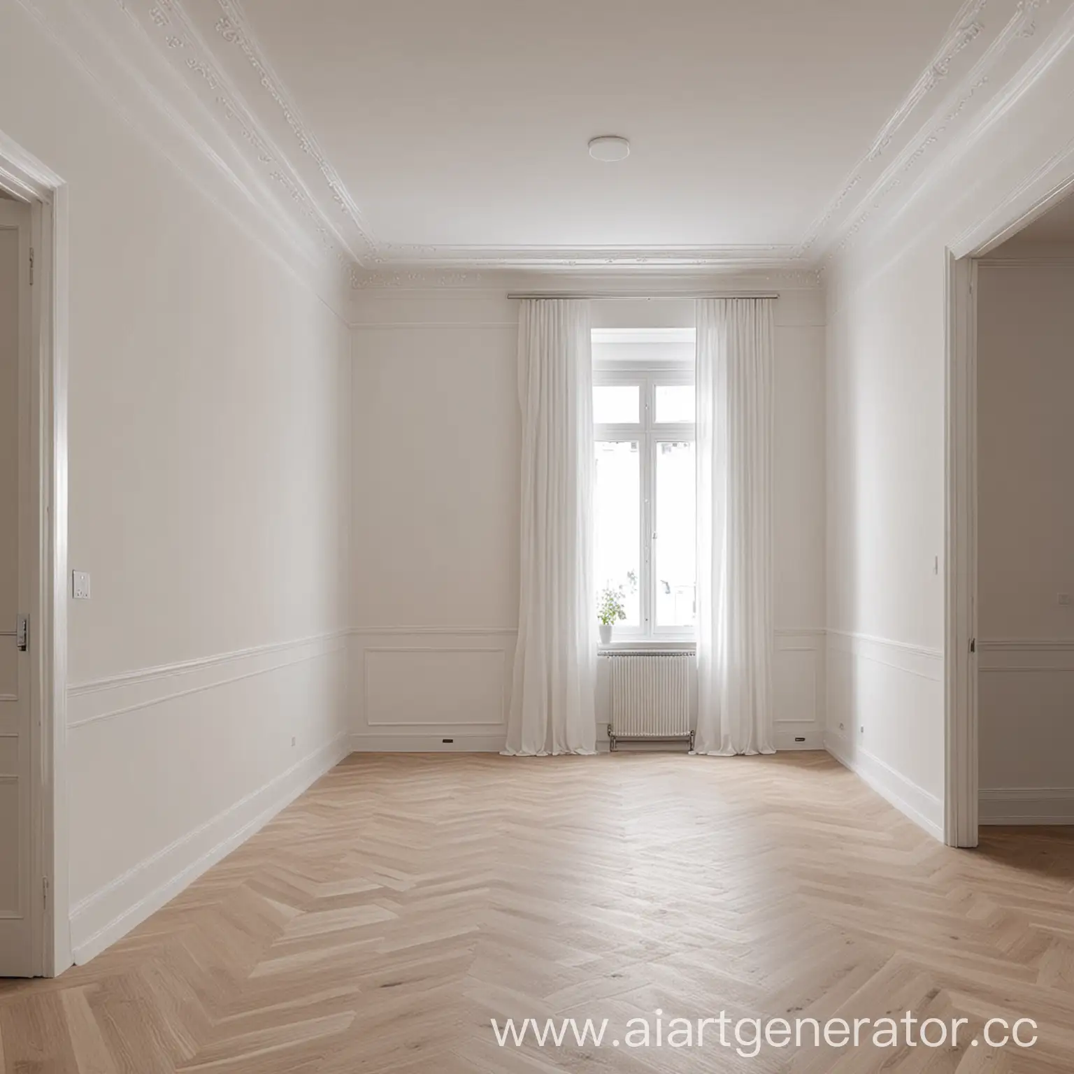 interior design of 2024 with cornices and baseboards made of white ecopolymer by COSCA in an ordinary two-room apartment with ceilings 270 cm.
