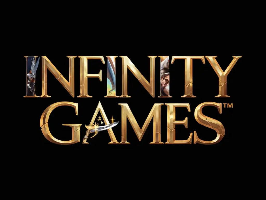 mmo rpg fantasy like logo that has the text 'Infinity Games off' 
