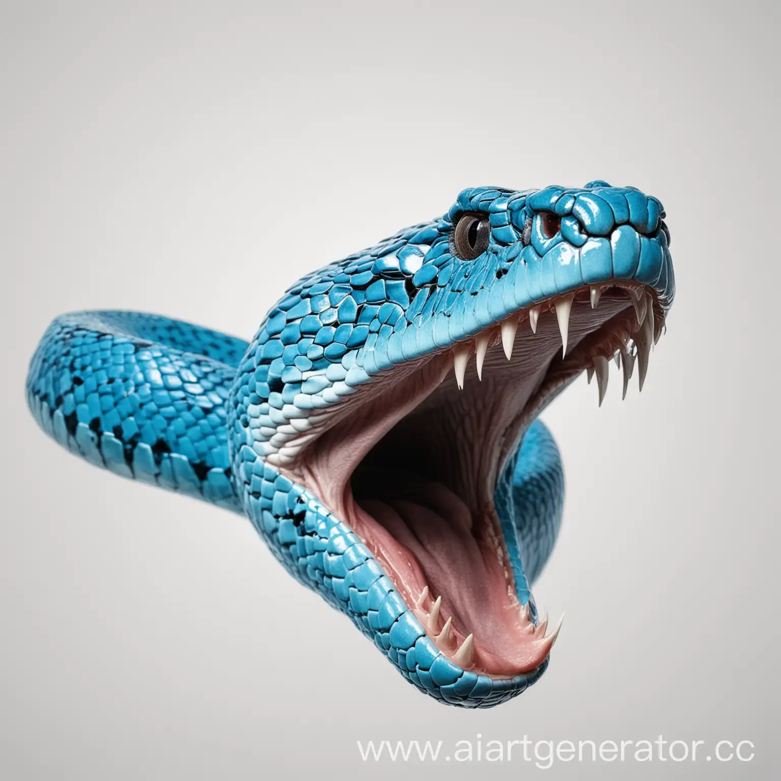 неоново-синяя змея с открытым ртом на белом фоне