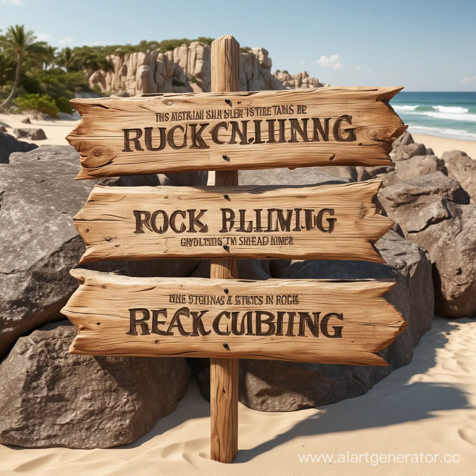 Realistic-Wooden-Directional-Sign-Rock-Climbing-and-Beach-Scenes