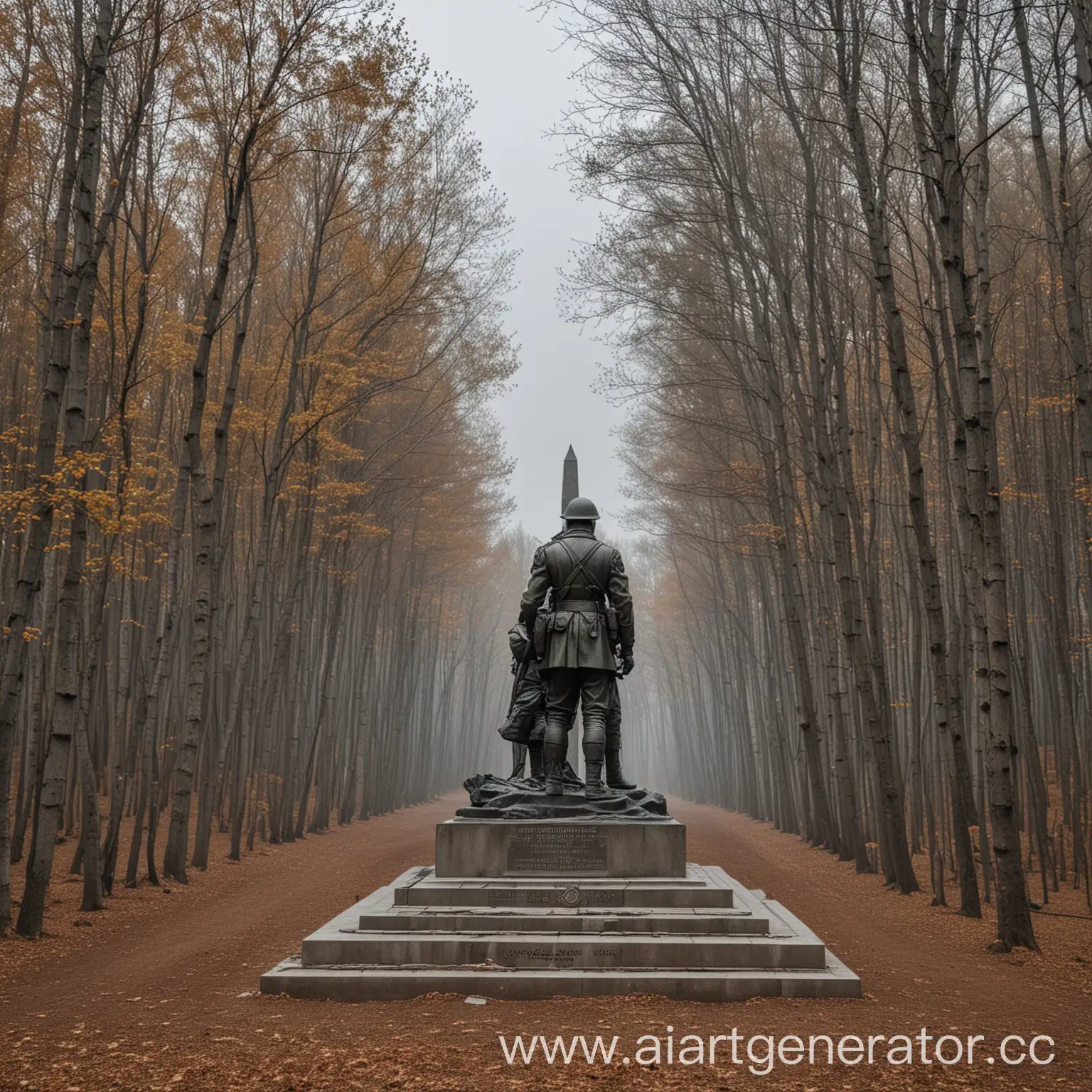 памятник посвещенный 475 летию Сухопутным войскам на фоне леса