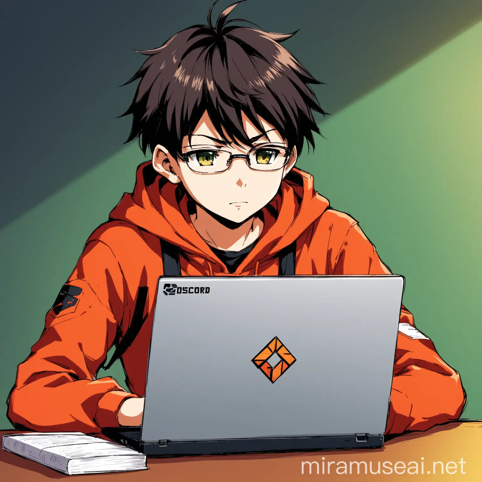 avatar for a discord server about Frontend development, whos author is a beginner visual style ghibly studio anime mixed with Akira and Evangelion style, but it has to be related to a FRONTEND DEVELOPMENT using JavaScript
Image has to contain a young programmer with a laptop, writing code on it, it have to look more like old anime style
JavaScript should be mentioned on the image
