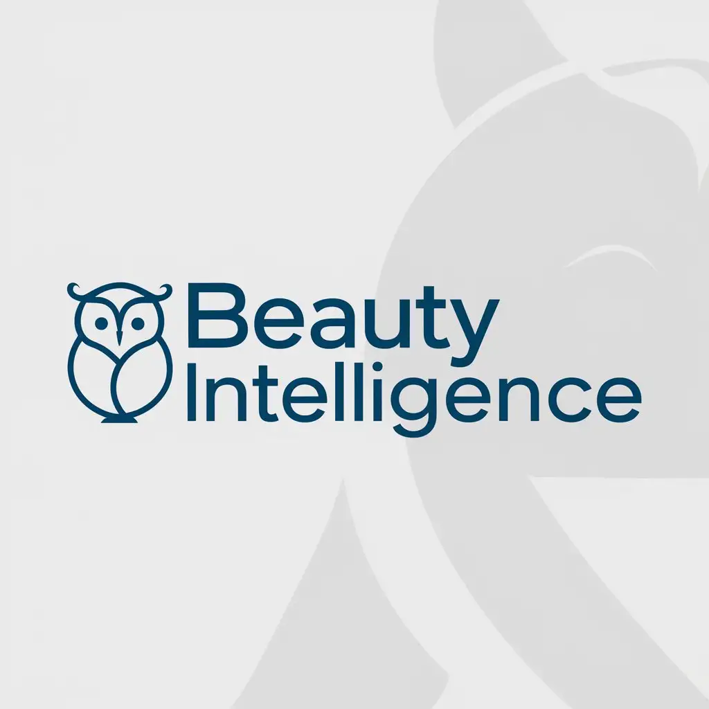 a logo design,with the text "Beauty Intelligence", main symbol:this logo should include a modern minimalist owl icon, with beautiful curly hair. Colors blue. must be a background white,Moderate,clear background