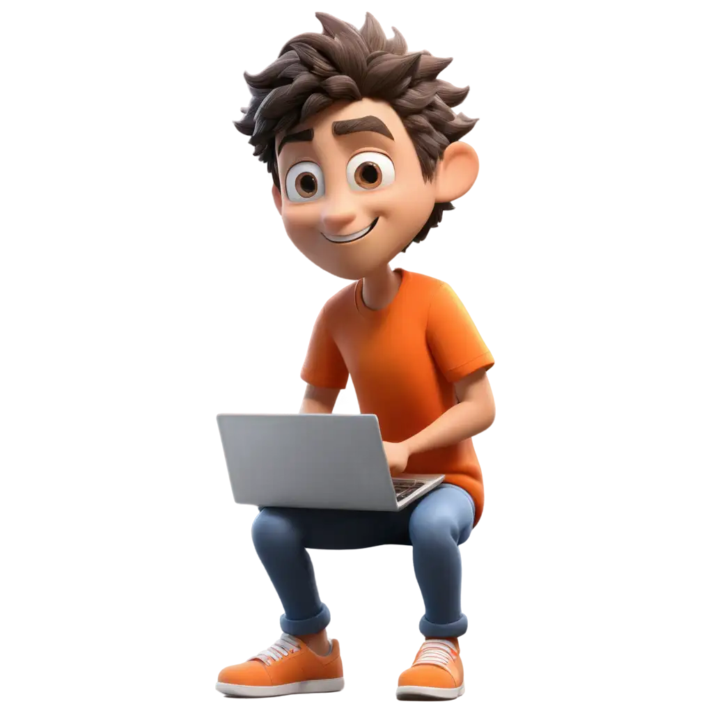 Coder-in-Orange-TShirt-Using-Laptop-HighQuality-PNG-Image