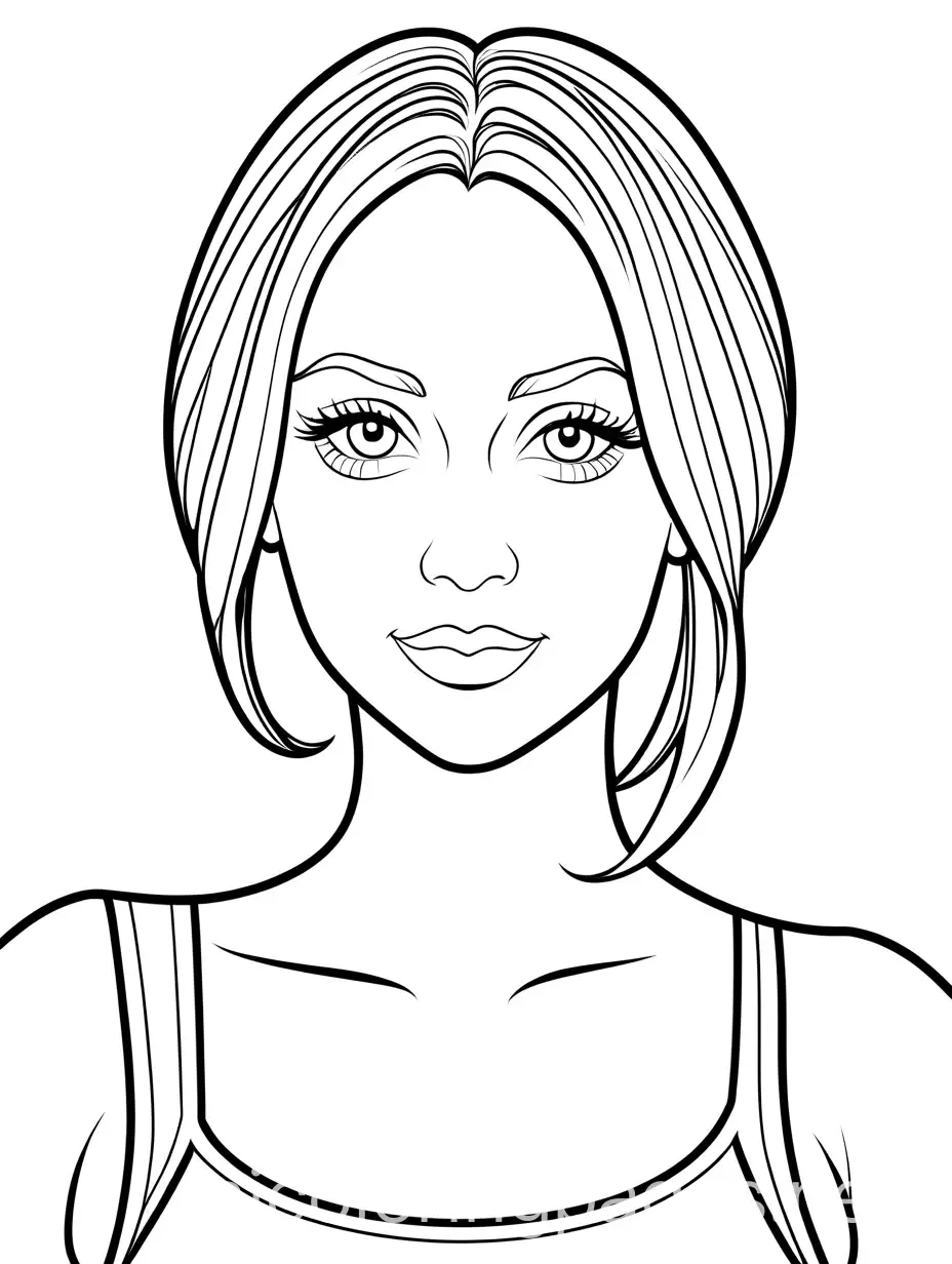 Kaley Cuoco, Coloring Page, black and white, line art, white background, Simplicity, Ample White Space. The background of the coloring page is plain white to make it easy for young children to color within the lines. The outlines of all the subjects are easy to distinguish, making it simple for kids to color without too much difficulty