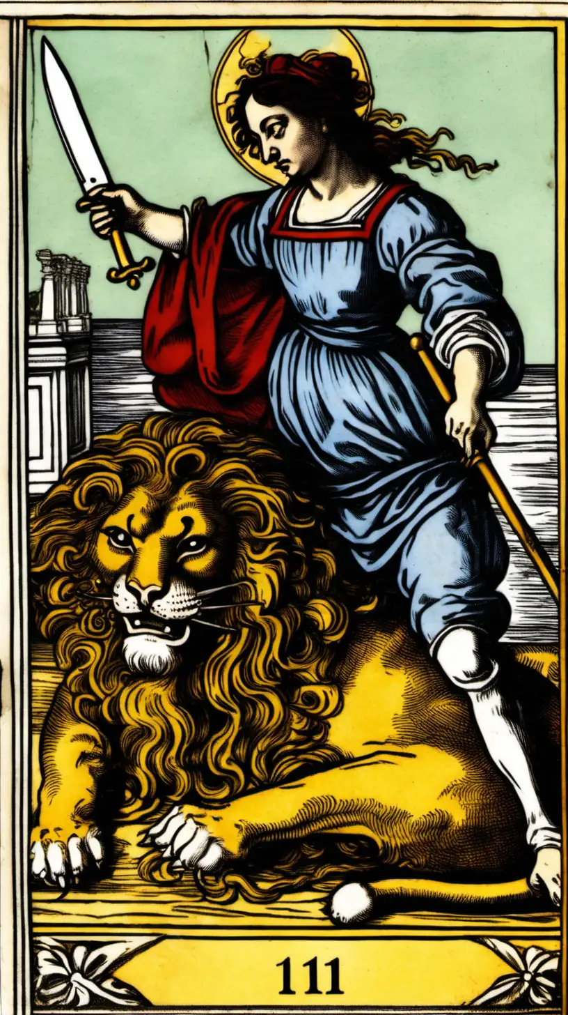 Artemisia Gentileschi Slaying a Lion with a Knife Tarot Card Art