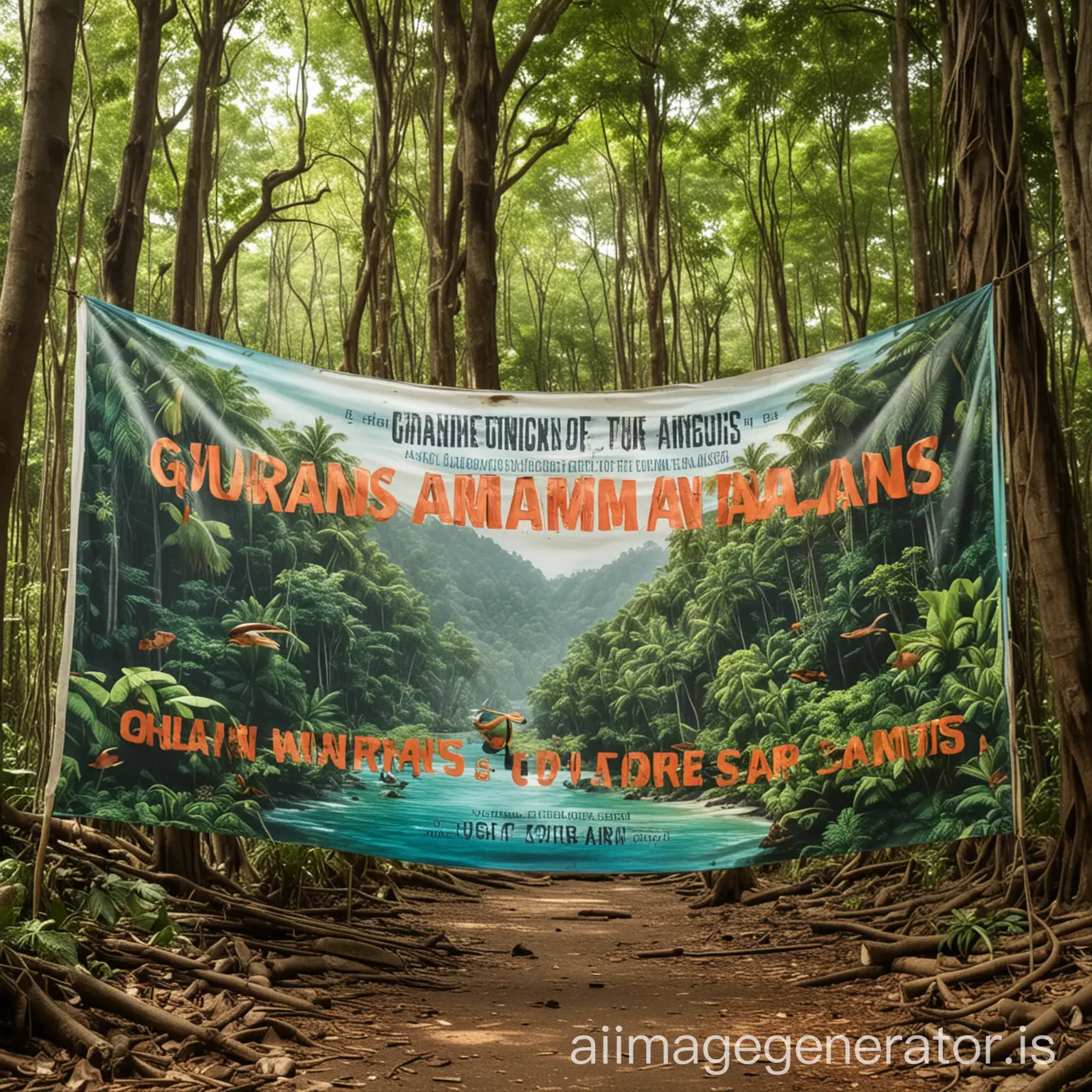 Scene of the beautiful Andaman and Nicobar Islands, lush forests, and vibrant coral reefs. A banner at the top reads: 'Guardians of the Andaman and Nicobar Islands offshore development's