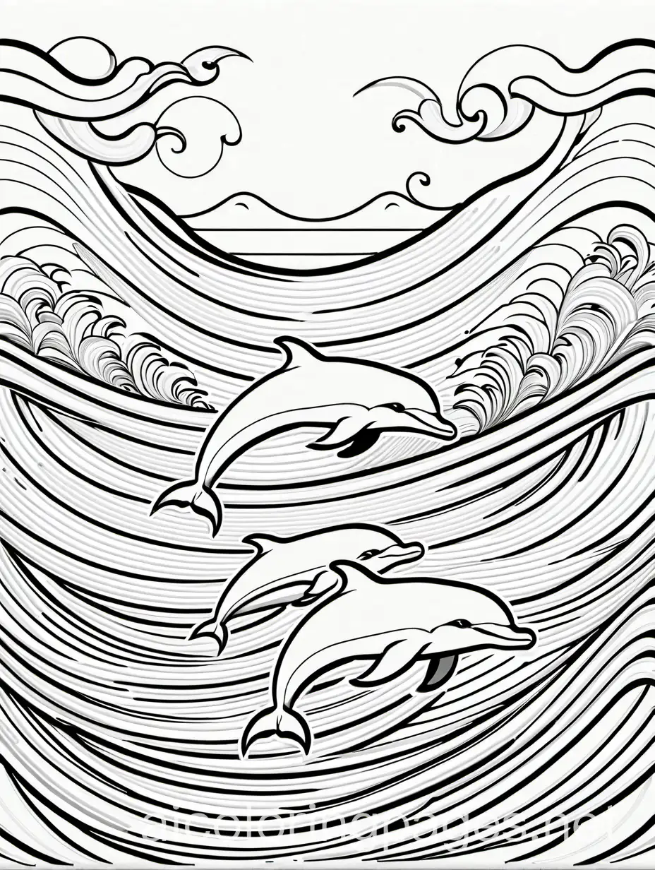 Dolphins-Jumping-and-Playing-in-Waves-Coloring-Page