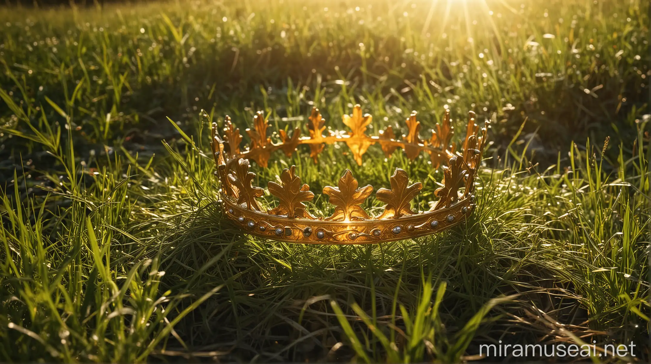 Golden Crown Lying in Sunlit Grass Royal Treasure Discovery